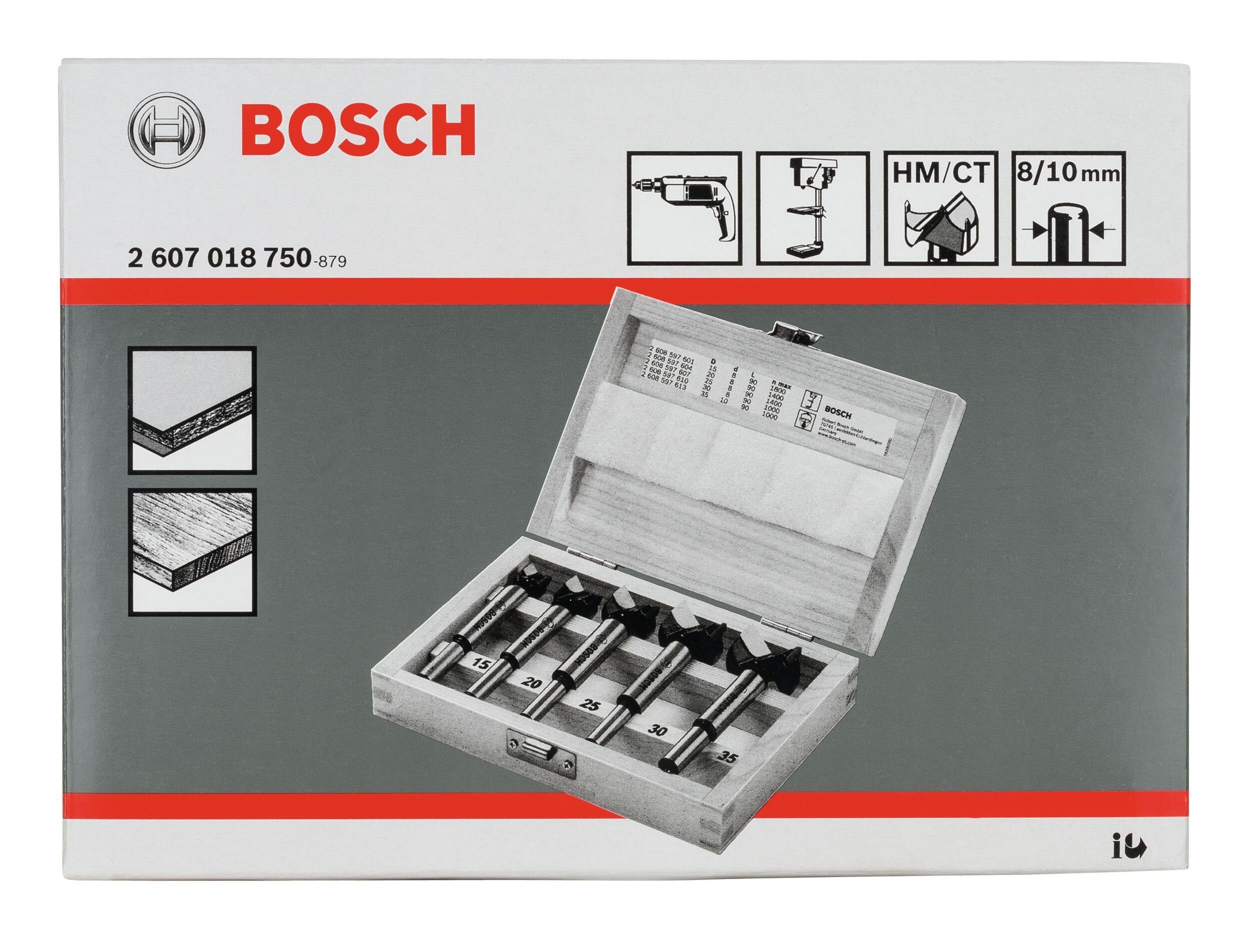Thumbnail - BOSCH Holzbohrer, (5 Teile), HM Kunstbohrer-Set - 15 - 35 mm, 5-teilig