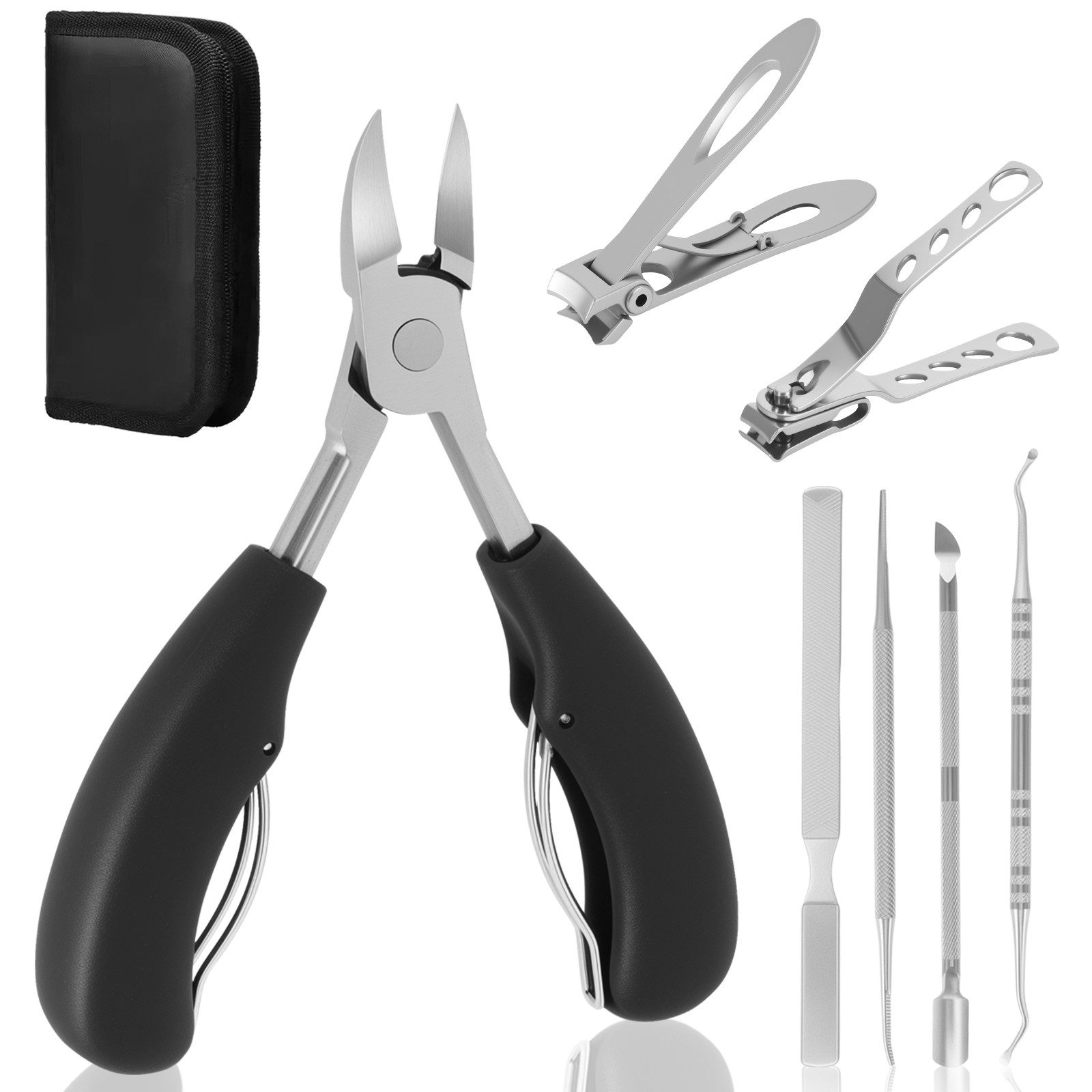BlingBin Nagelpflege-Set 8-teiliges Edelstahl Nagelknipser Set, langer Griff für Senioren, 8-tlg., 8-teilig, Podologie-Werkzeuge gegen eingewachsene Nägel