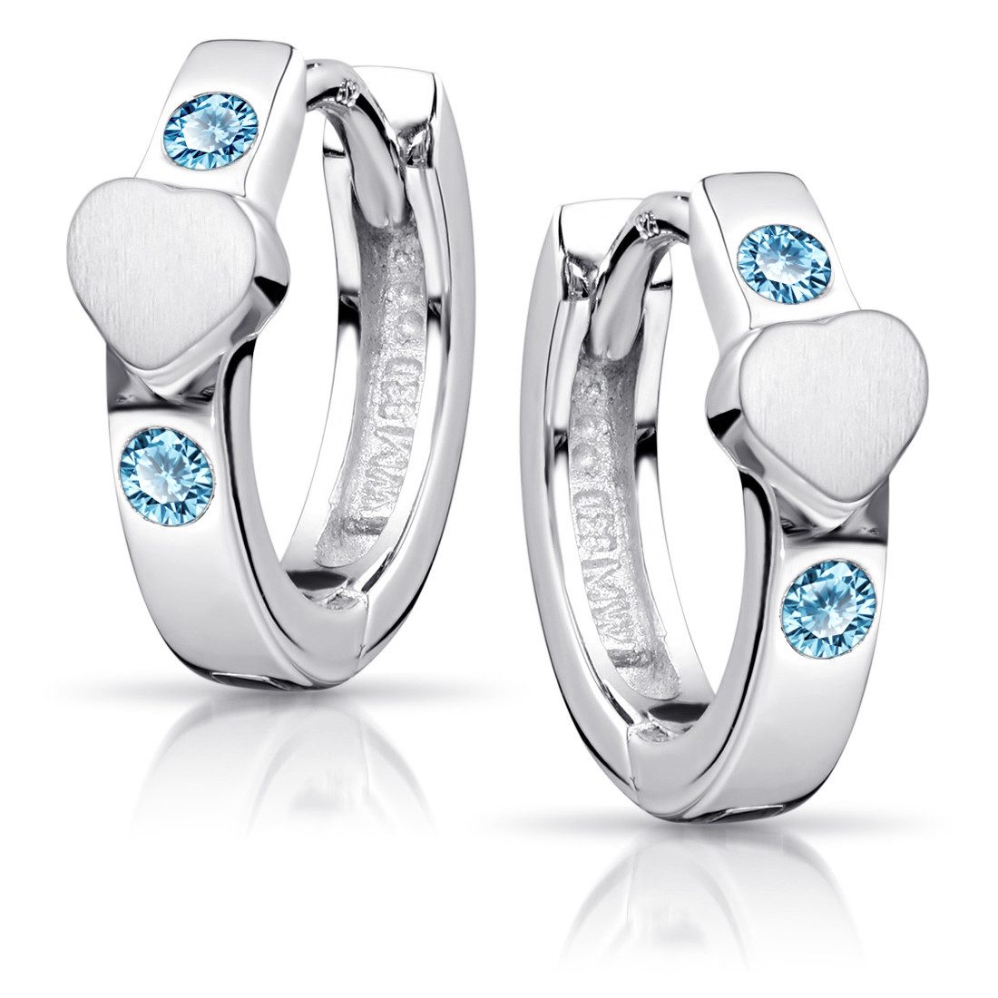 Materia Klappcreolen Kinderohrringe Herzen Zirkonia Türkis SO-391, aus 925 Sterling Silber, rhodiniert