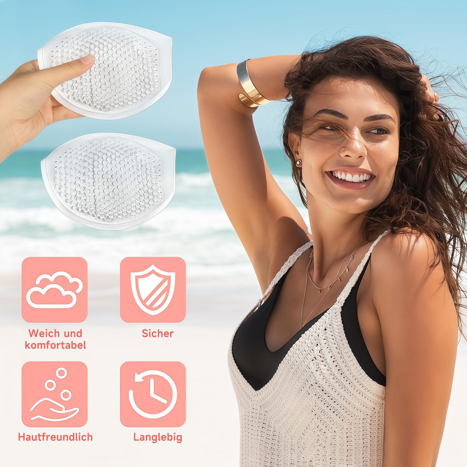 MOPUEA BH-Einlagen 1 Paar Silikon Push Up BH Pad, Push-Up-Einlagen für A- bis C-Becher (Wasserdichte Push-Up-BH-Polster aus Transparentem Gel für Badeanzug, 2 Paar), Atmungsaktive BH-Einlagen Wiederverwendbare Brustvergrößerer