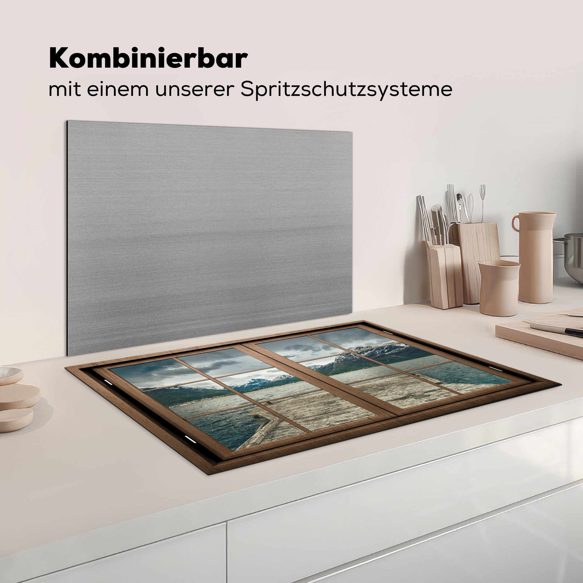 Herdblende-/Abdeckplatte Vinyl, 81x52 Berge, - MuchoWow Induktionskochfeld die für (1 Ceranfeldabdeckung - Schutz cm, Wasser küche, Aussicht tlg),