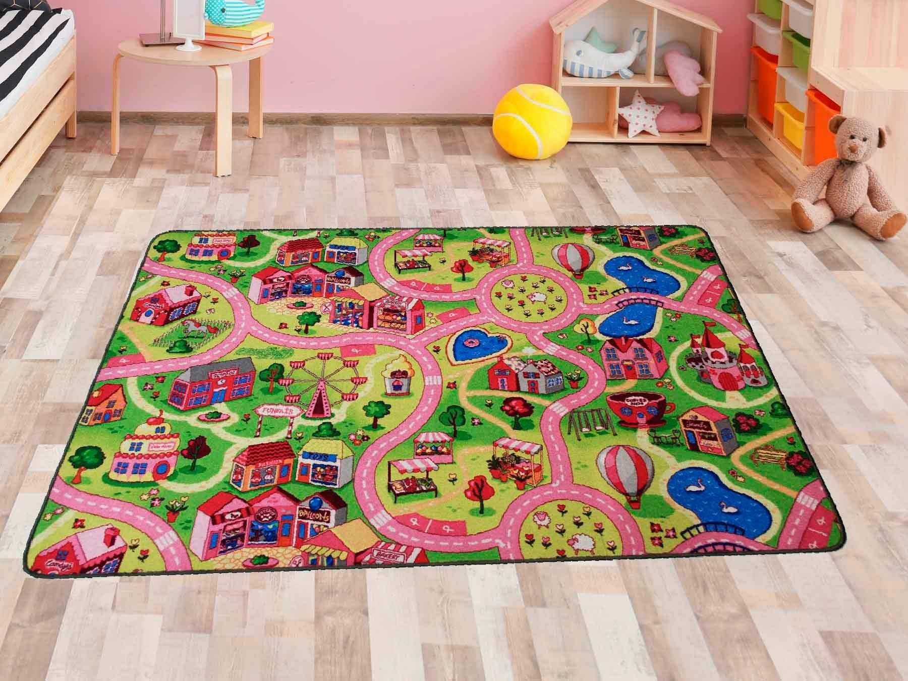Primaflor-Ideen in Textil Kinderteppich Spielteppich SWEET CITY, Made in Belgium, rechteckig, Höhe: 5 mm, Straßen-Teppich, Straßenbreite ca. 9 cm, Kinderzimmer – Bild 2 von 3