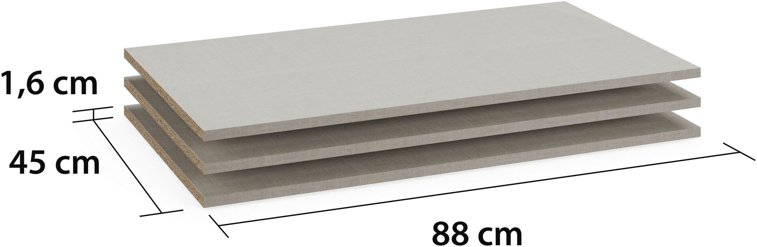 rauch Einlegeboden Zubehör für Rauch-Schränke Garderobe Kleiderschrank Schrank (inklusive Befestigungselemente), 3er-Set Breite 88 cm, Tiefe 45 cm MADE IN GERMANY