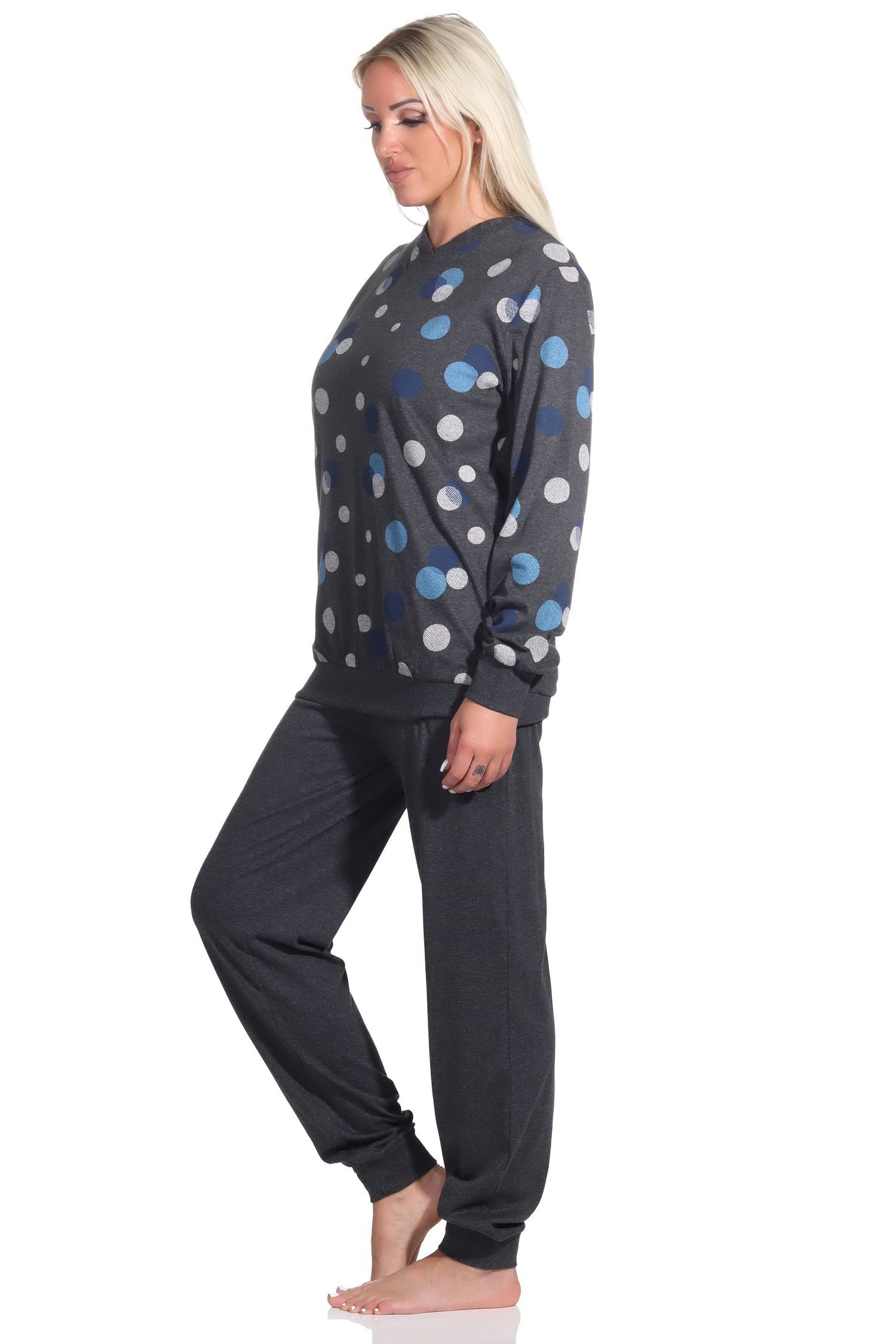 Übergrößen Damen Optik - Bündchen Schlafanzug in Pyjama Punkte in Normann mit blau auch