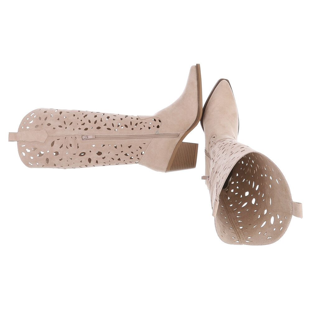 Ital-Design Stilvolle Stiefel mit Aussparungen für Damen, ideal für Frühjahr Sommerboots (91117077) Blockabsatz Stiefel in Beige