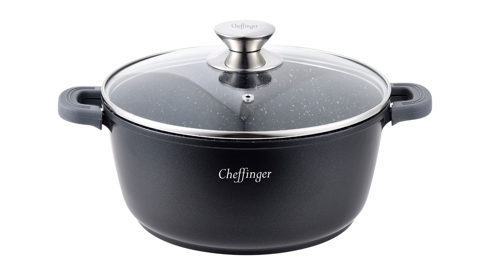 Cheffinger Kochtopf Kochtopf Aluguss Glasdeckel Ø36cm Induktion Marmorbeschichtung