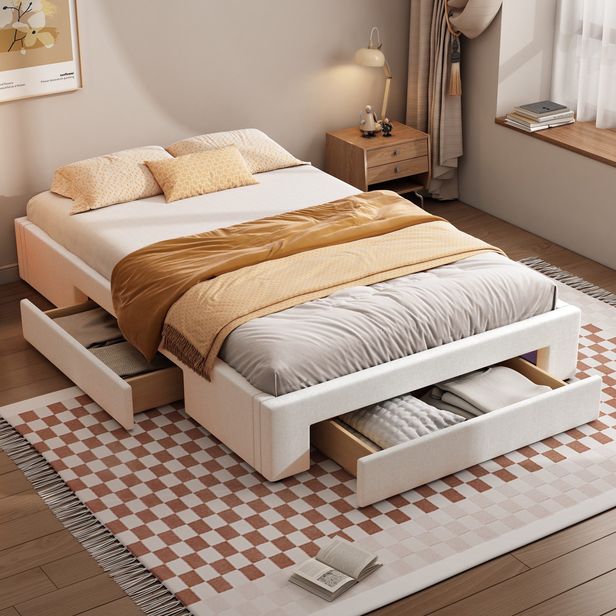 STILVORA Polsterbett 140×200 mit Schubladen,Stauraumbett ohne günstig online kaufen
