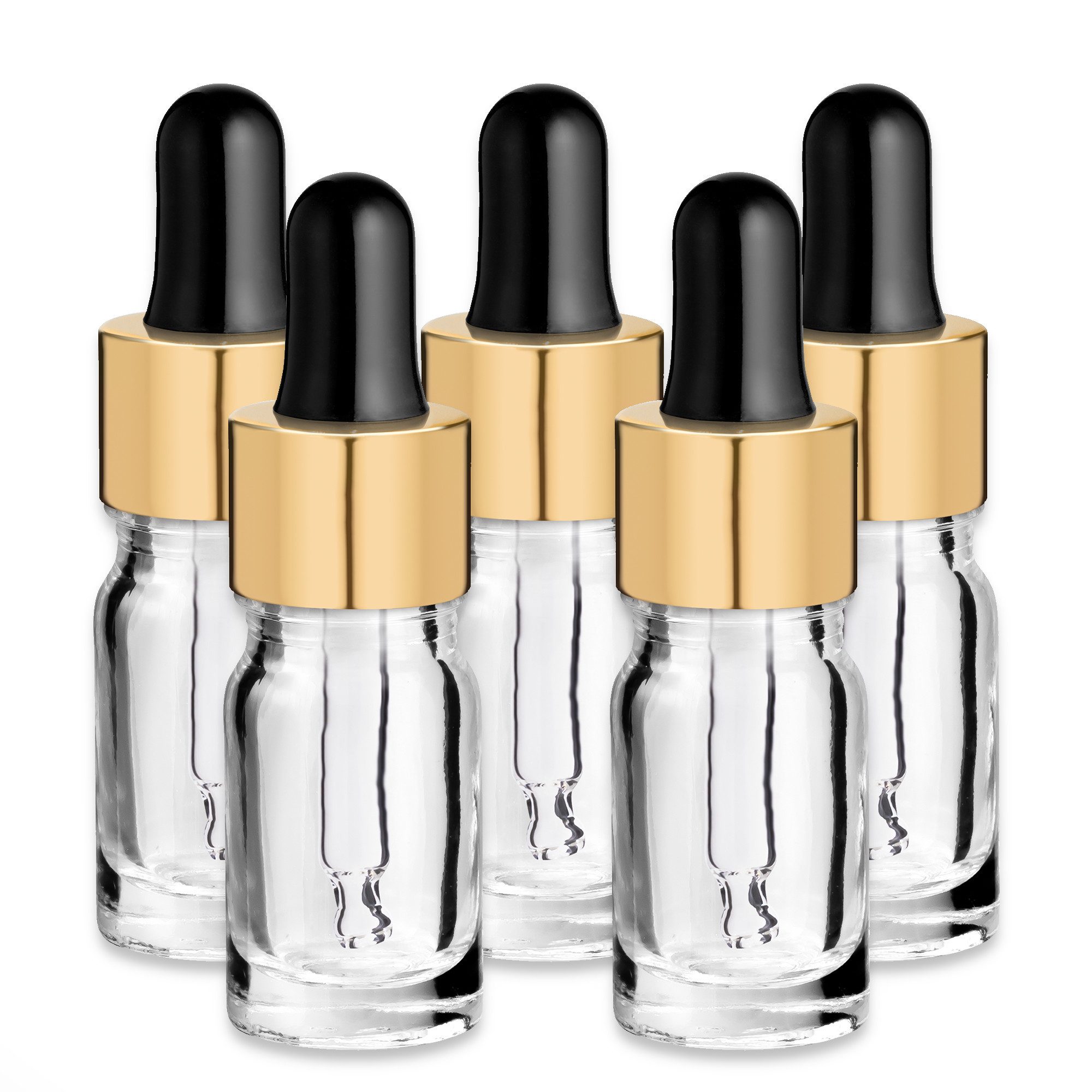CK Verpackung GmbH Zerstäuberflasche x5 Glasflasche klar 5 ml mit goldener Aluminiumpipette Probefläschchen