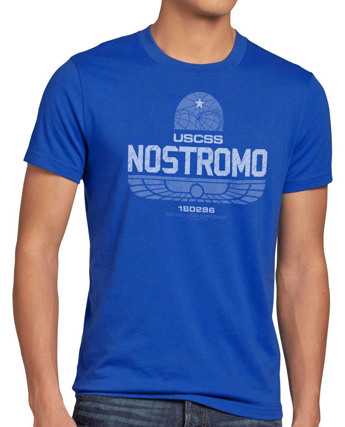 style3 Print-Shirt Herren T-Shirt USCSS Nostromo 180286 alien xenomorph predator kino film vs box blau
