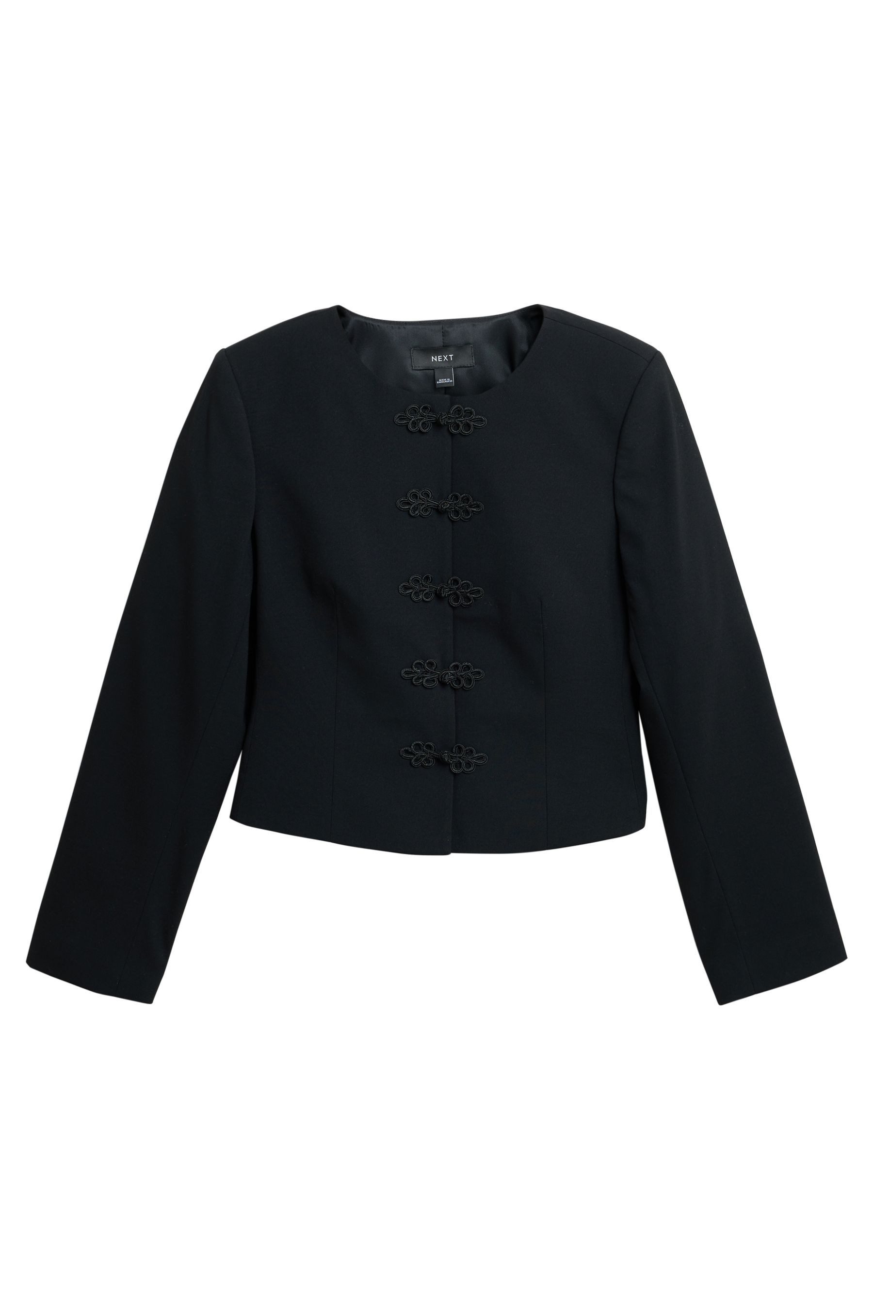 Next Jackenblazer Kragenlose Jacke Knotenverschluss, Kurzgröße (1-tlg)