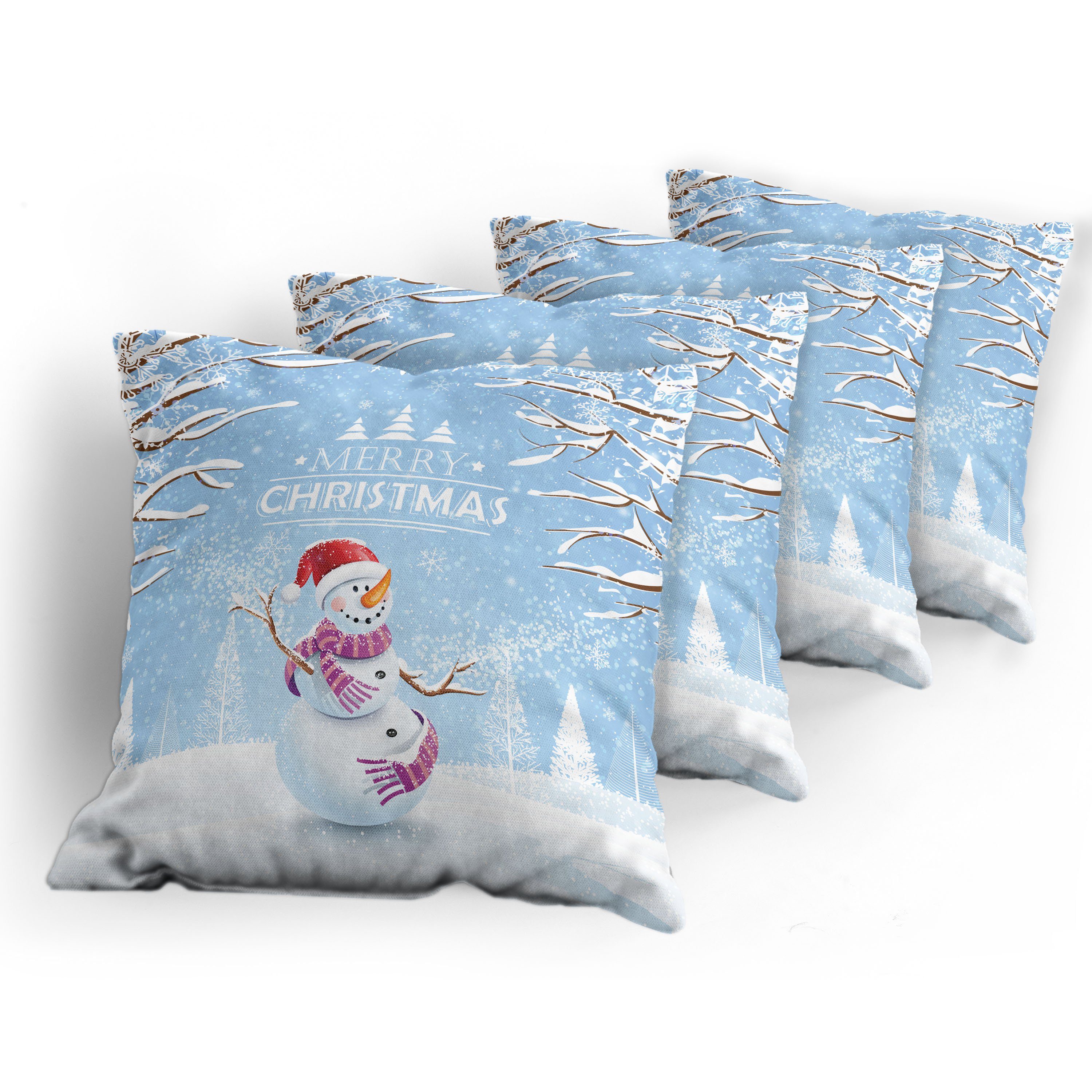 Snowy-Winter-Noel Weihnachten Doppelseitiger Abakuhaus Kissenbezüge (4 Accent Digitaldruck, Stück), Modern