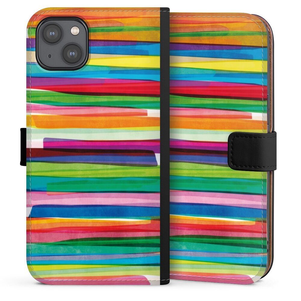 DeinDesign Handyhülle Streifen Wasserfarbe bunt Colorful Stripes1, Apple iPhone 14 Plus Hülle Flip Case Klapphülle Handytasche Leder