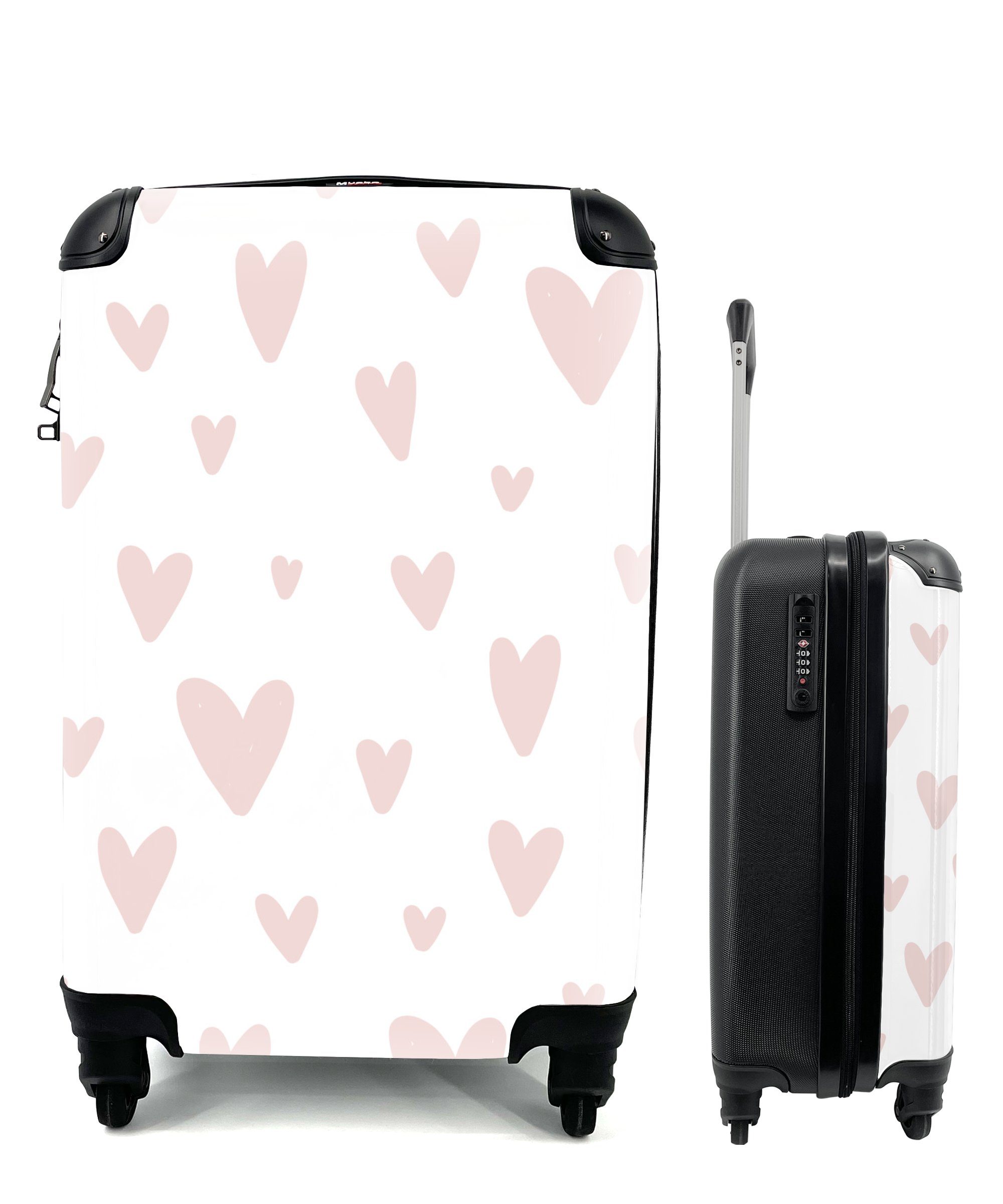 MuchoWow Handgepäckkoffer Design - Herz - Rosa - Mädchen - Baby - Mädchen, 4 Rollen, Reisetasche mit rollen, Handgepäck für Ferien, Trolley, Reisekoffer