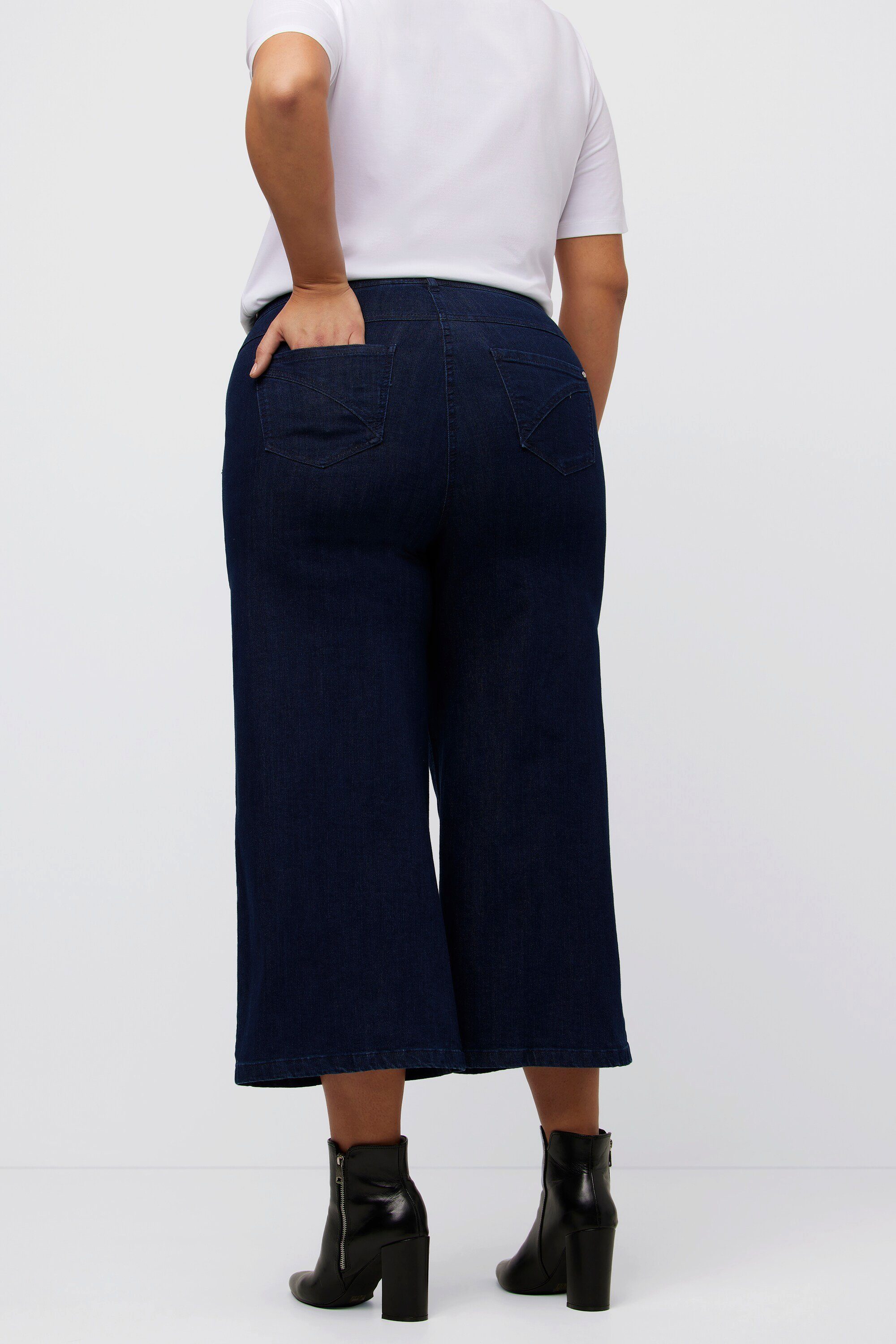 Popken Bein Marlenehose weites Ulla Jeans-Culotte Regular-fit-Jeans wadenlang