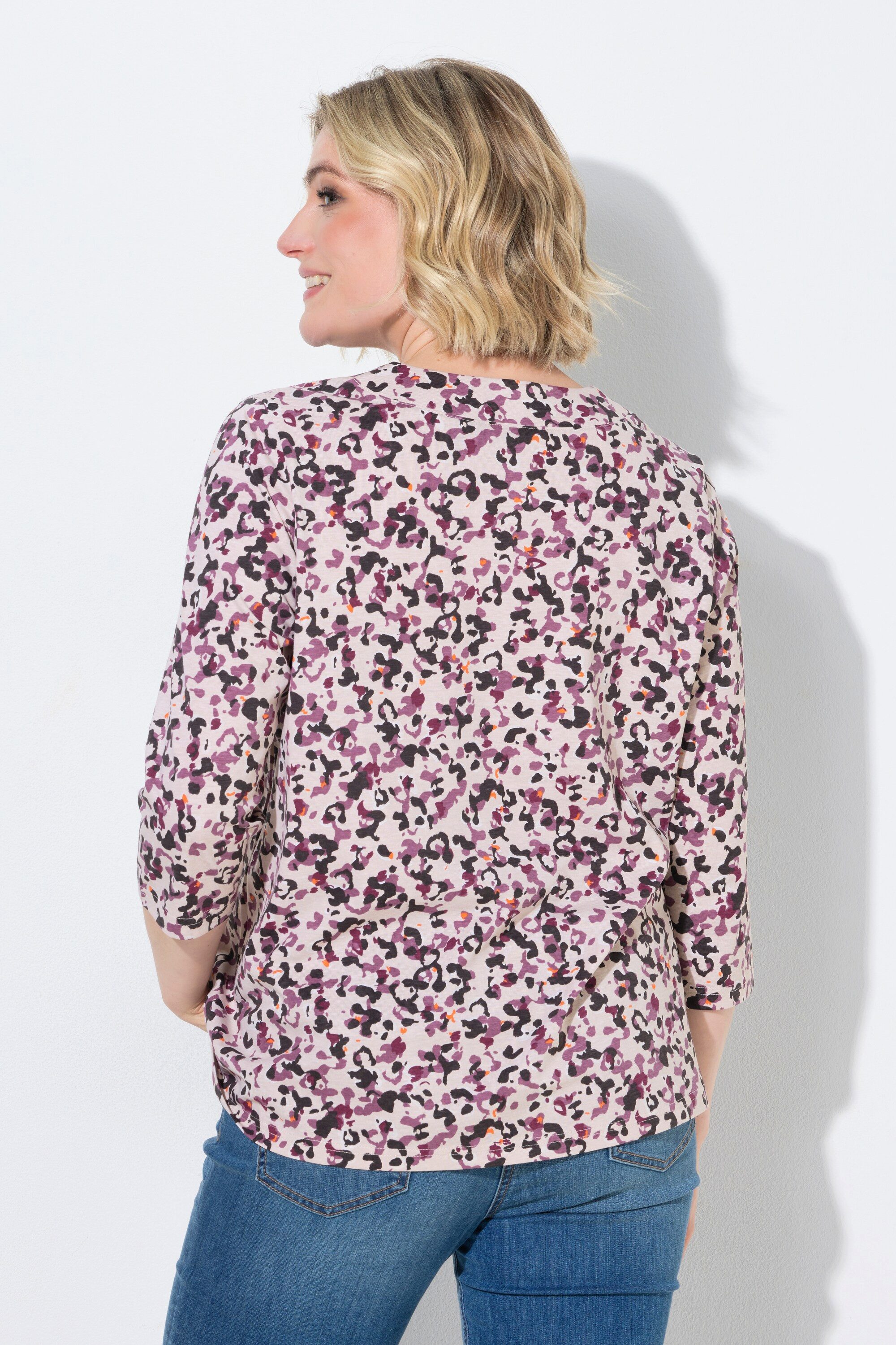 Ulla Popken T-Shirt Shirt Leomuster A-Linie Rundhals 3/4-Arm
