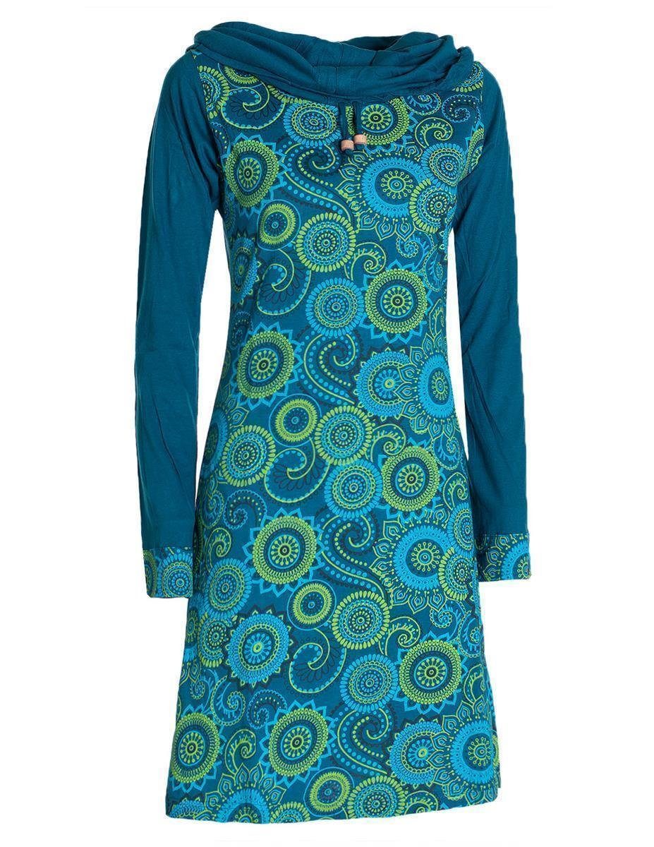 Vishes Jerseykleid Langarm Kleid Schal-Kleid Winterkleider Baumwollkleid Hippie, Goa, Ethno Style – Bild 4 von 5