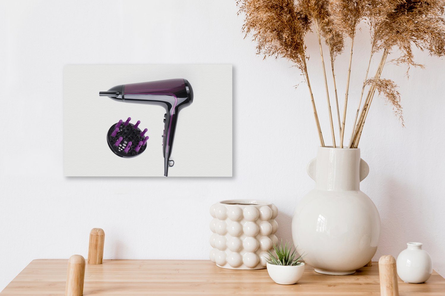 OneMillionCanvasses® Leinwandbild Lila Hintergrund, auf Leinwandbilder, Haartrockner cm 30x20 (1 Wandbild weißem Wanddeko, St), Aufhängefertig