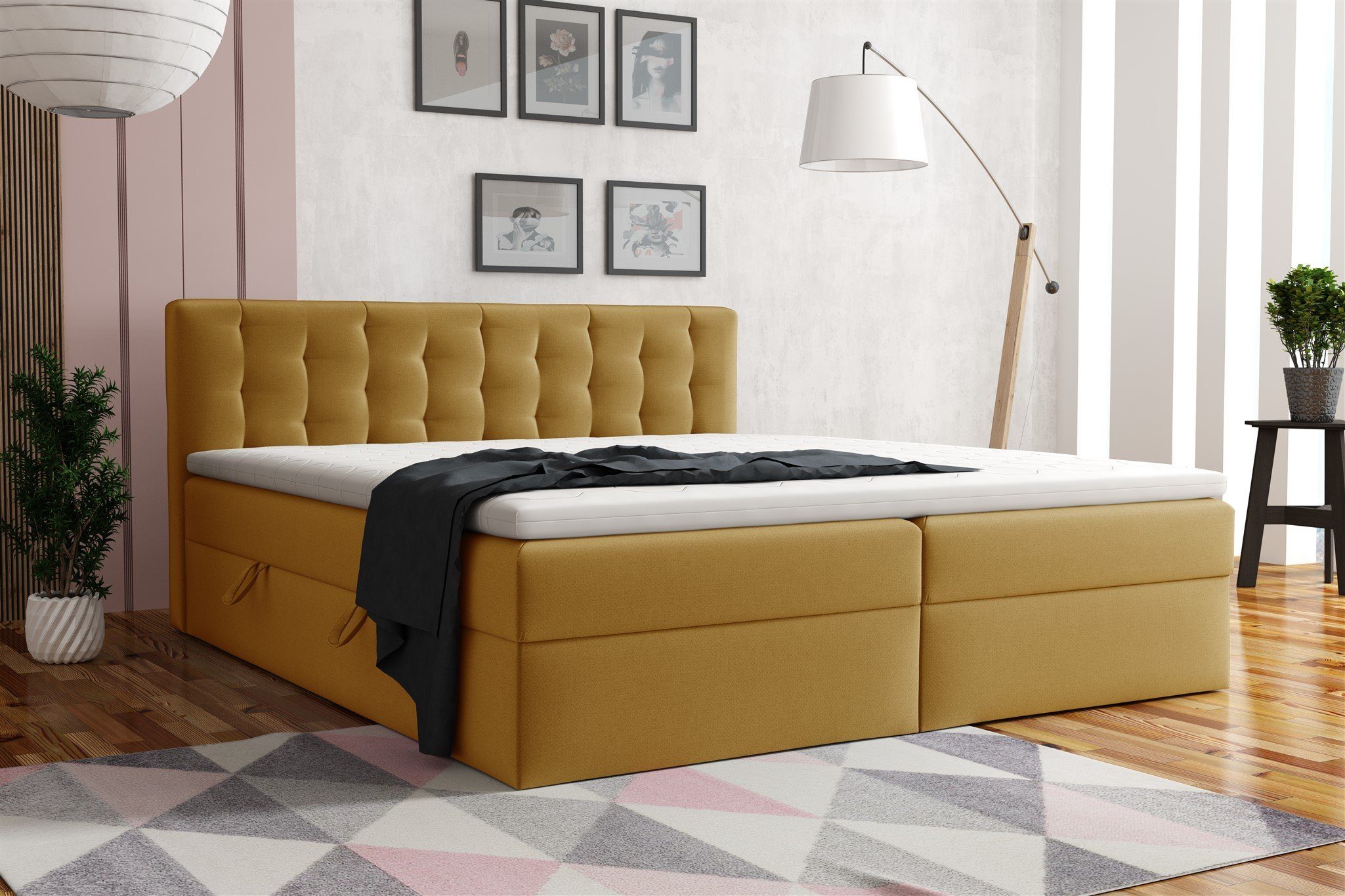 Fun Möbel Boxbett Schlafzimmerbett DIAGO in Stoff Fresh oder Castel (inkl. Topper und Bettkästen), Gepolstertes Kopfteil