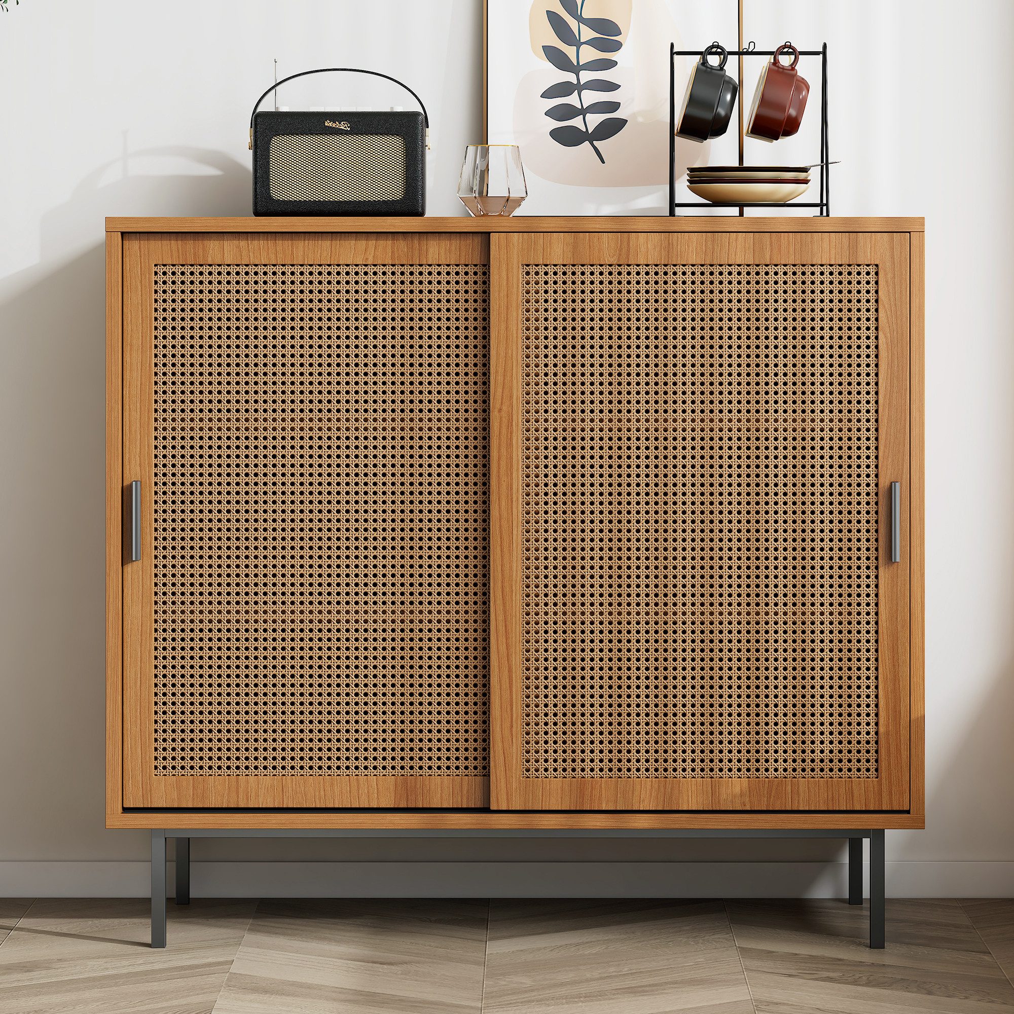Flieks Sideboard mit 2 Rattan-Schiebetüren (100x37x90 günstig online kaufen