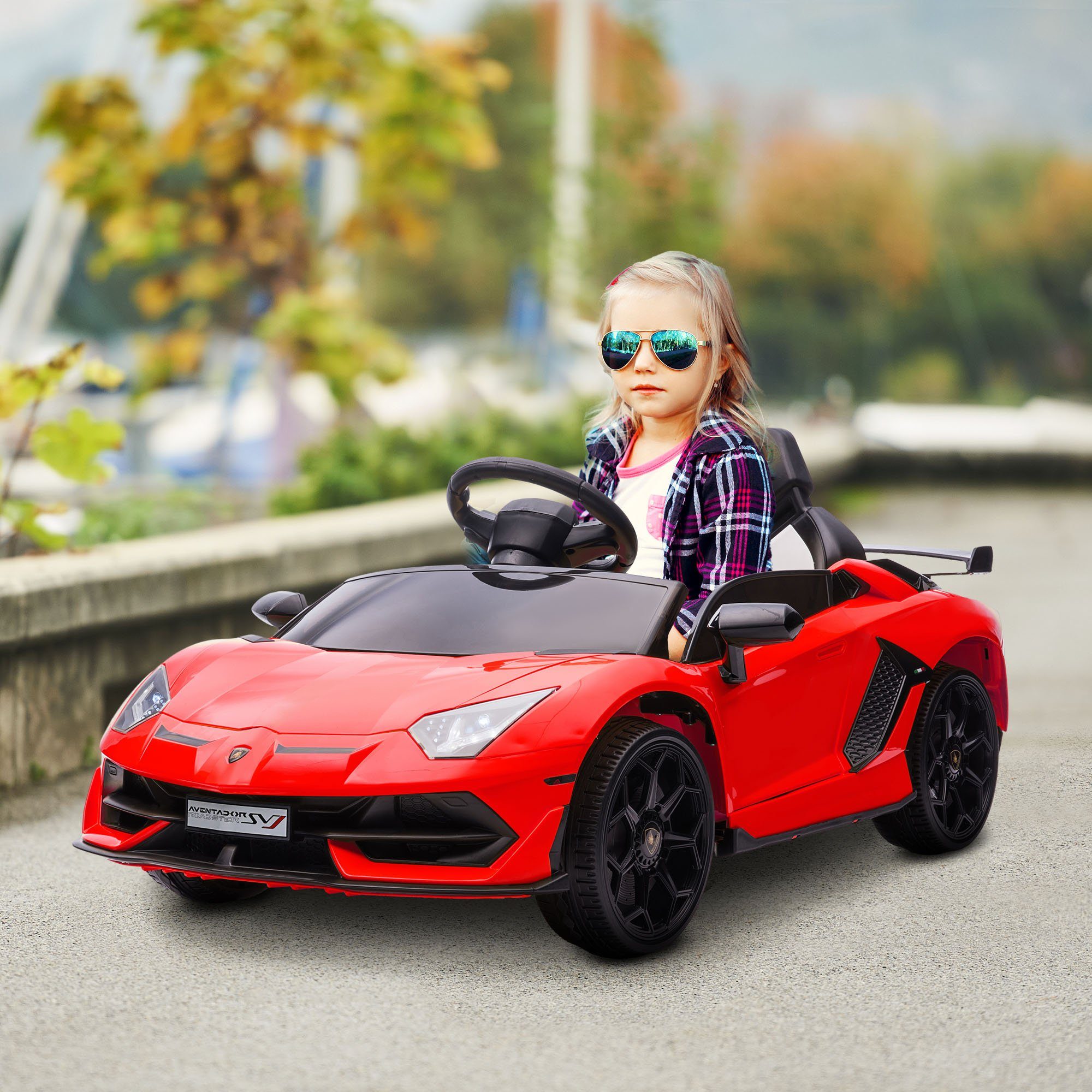 HOMCOM Elektro-Kinderauto Elektroauto mit MP3-Player, Kinderfahrzeug mit Leistungsanzeige, Belastbarkeit 30 kg, (1-tlg), für 3-5 Jahre Kinder, 3-5 km,h, Rot
