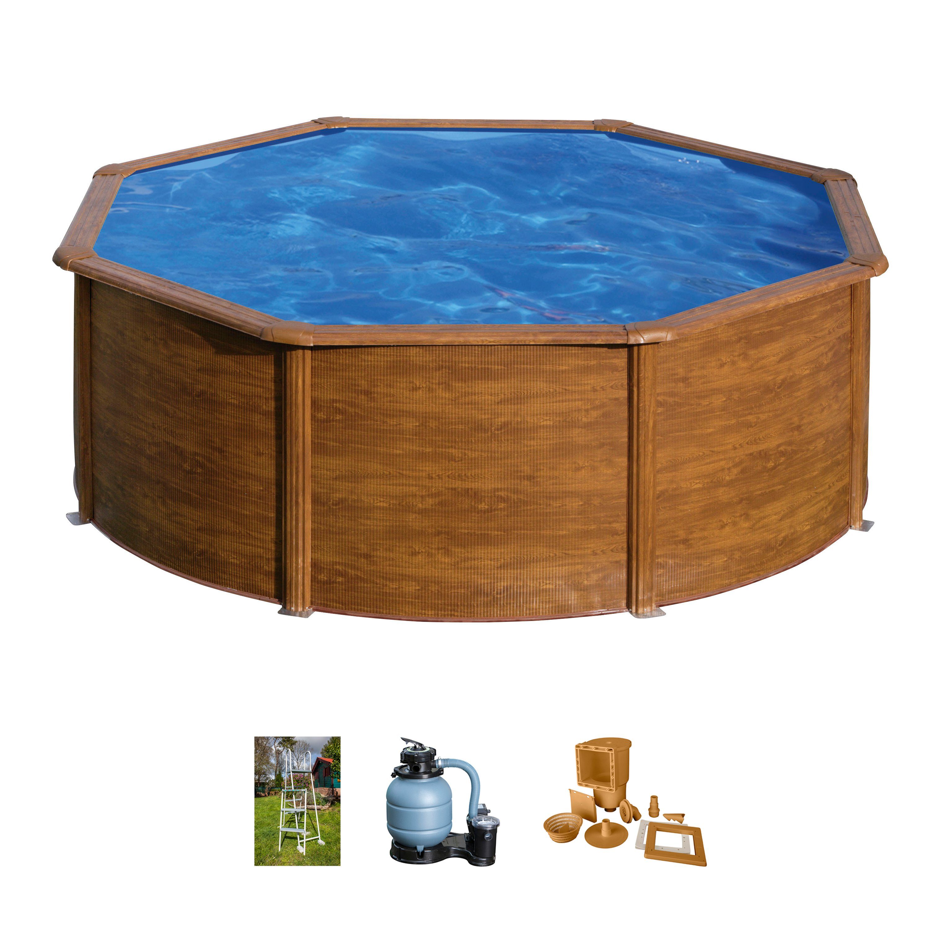 Gre Rundpool PACIFIC in Holzoptik inkl. Zubehör (Set, 4-tlg), Höhe: 120 cm, in versch. Größen erhältlich
