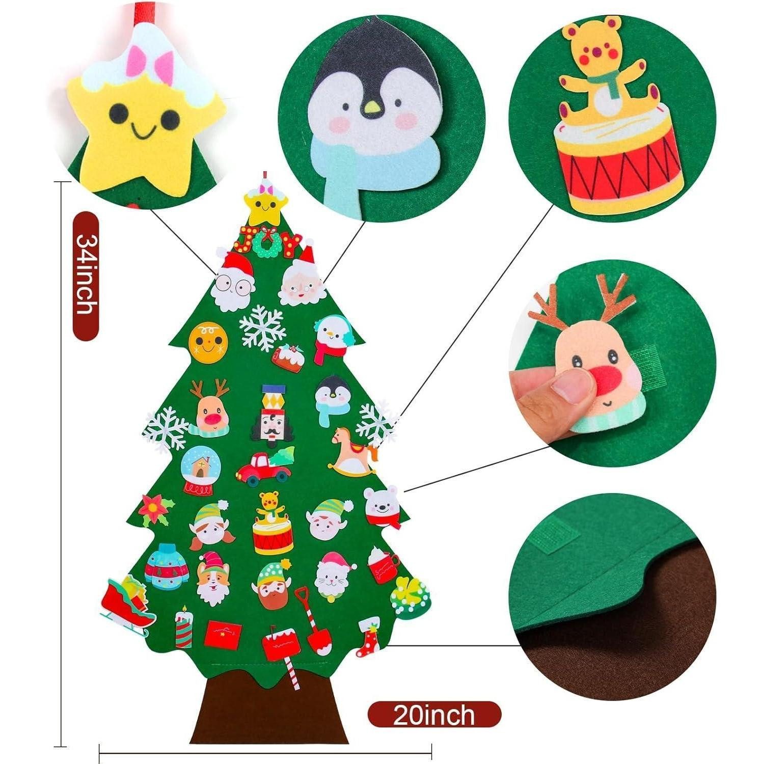 LuxusKollektion Künstlicher Weihnachtsbaum Weihnachtsbaum Filz Kinder 2.8ft 34Pcs Klett DIY Wand Tür Type A