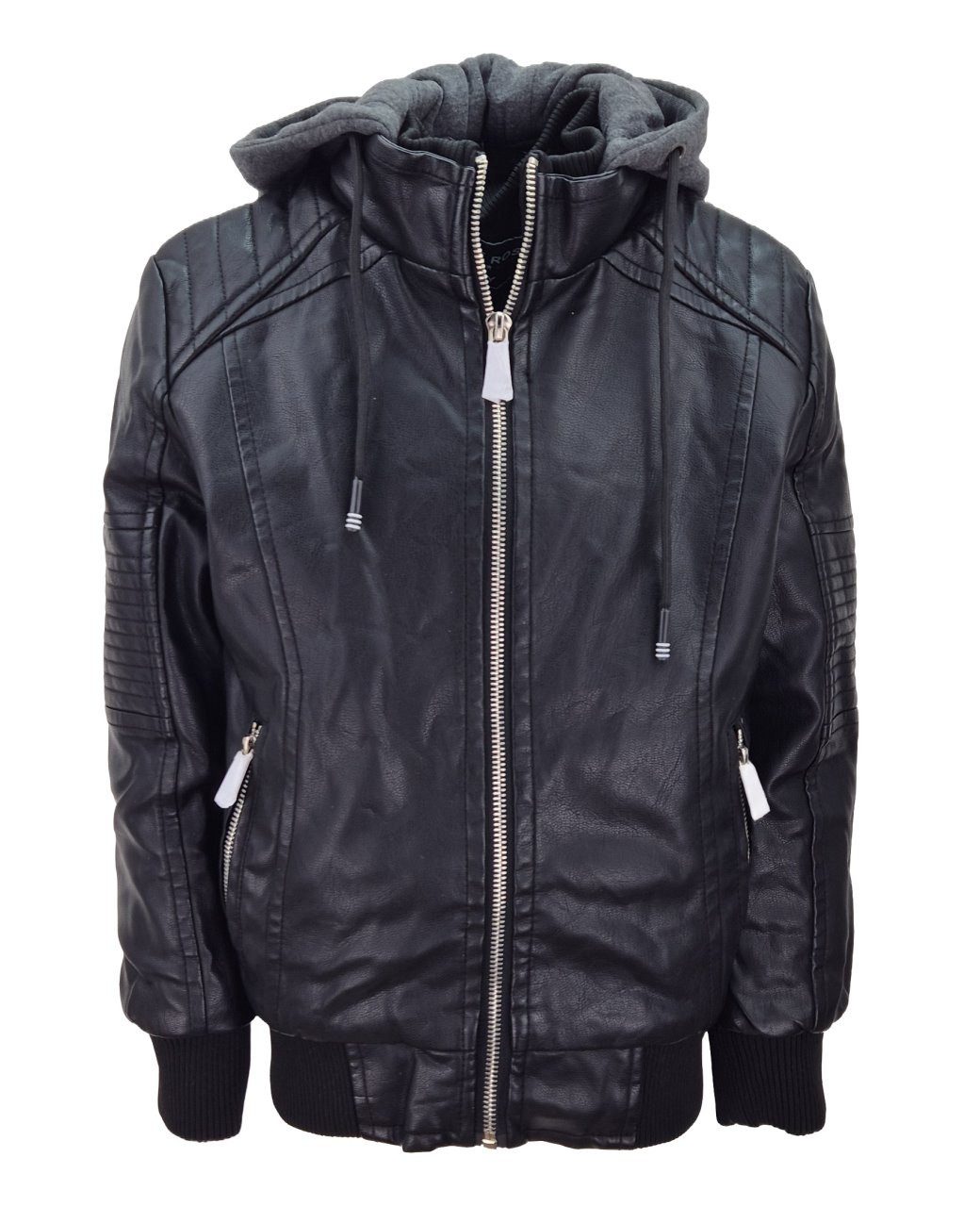 Fashion Boy Lederjacke Kinder PU Jacke Kunstlederjacke Bikerjacke warm Kapuze FR1805