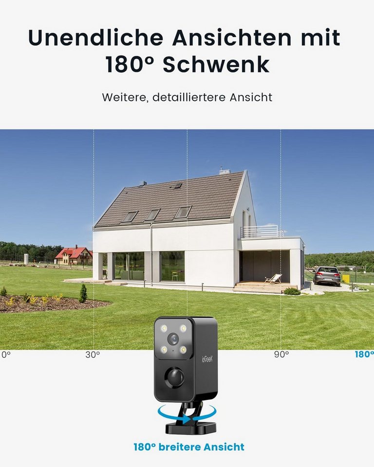 Thumbnail - ieGeek Überwachungskamera 180° Überwachungskamera Aussen Akku Kamera mit 32G Speicherkarte (Aussen, Außenbereich, drinne...