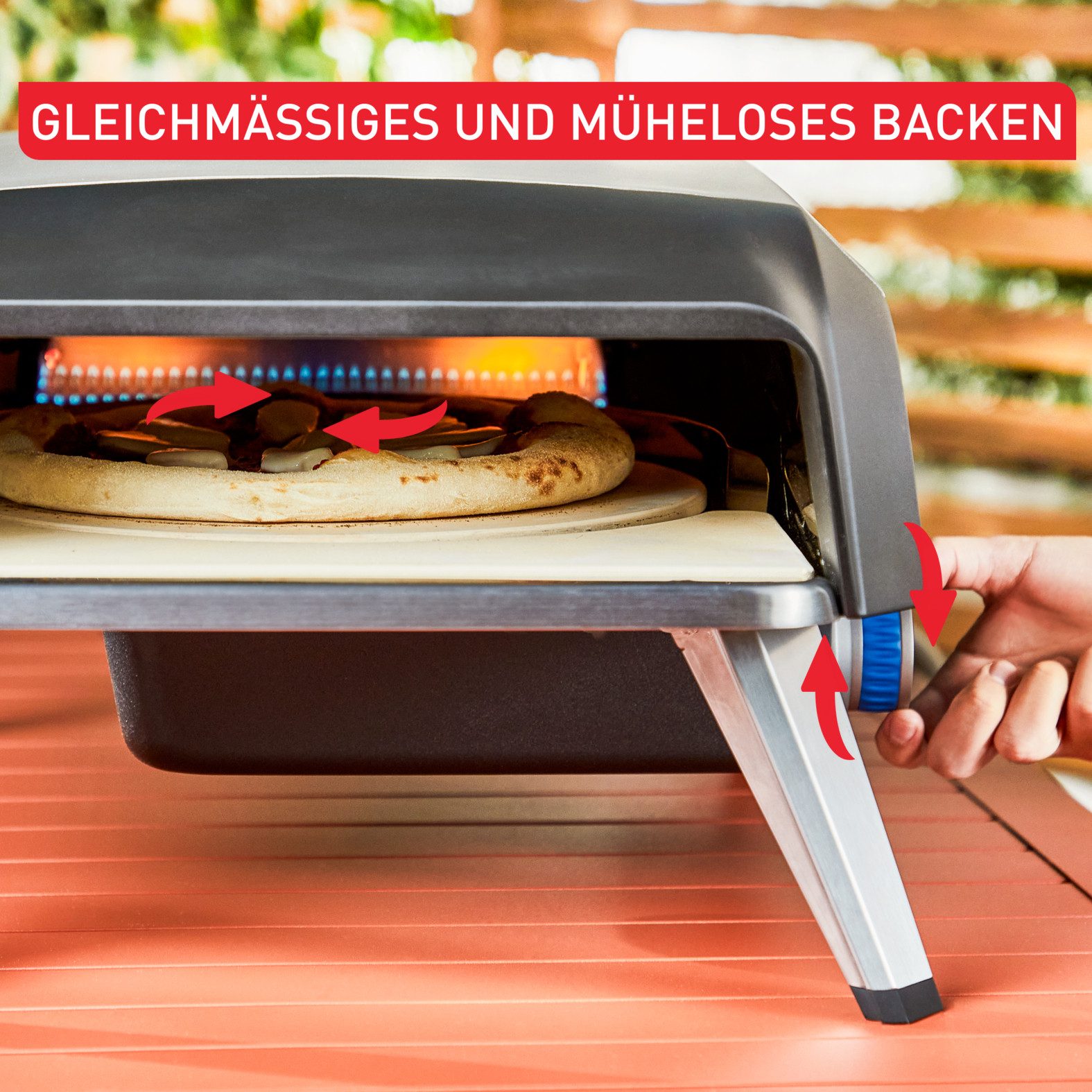 Tefal Pizzaofen Pizza Pronto, kompakter Gaspizzaofen für Zuhause, schnelles Vorheizen, 360° drehender Pizzastein, bis zu 400 °C, inkl. Pizzaschaufel, JM4130