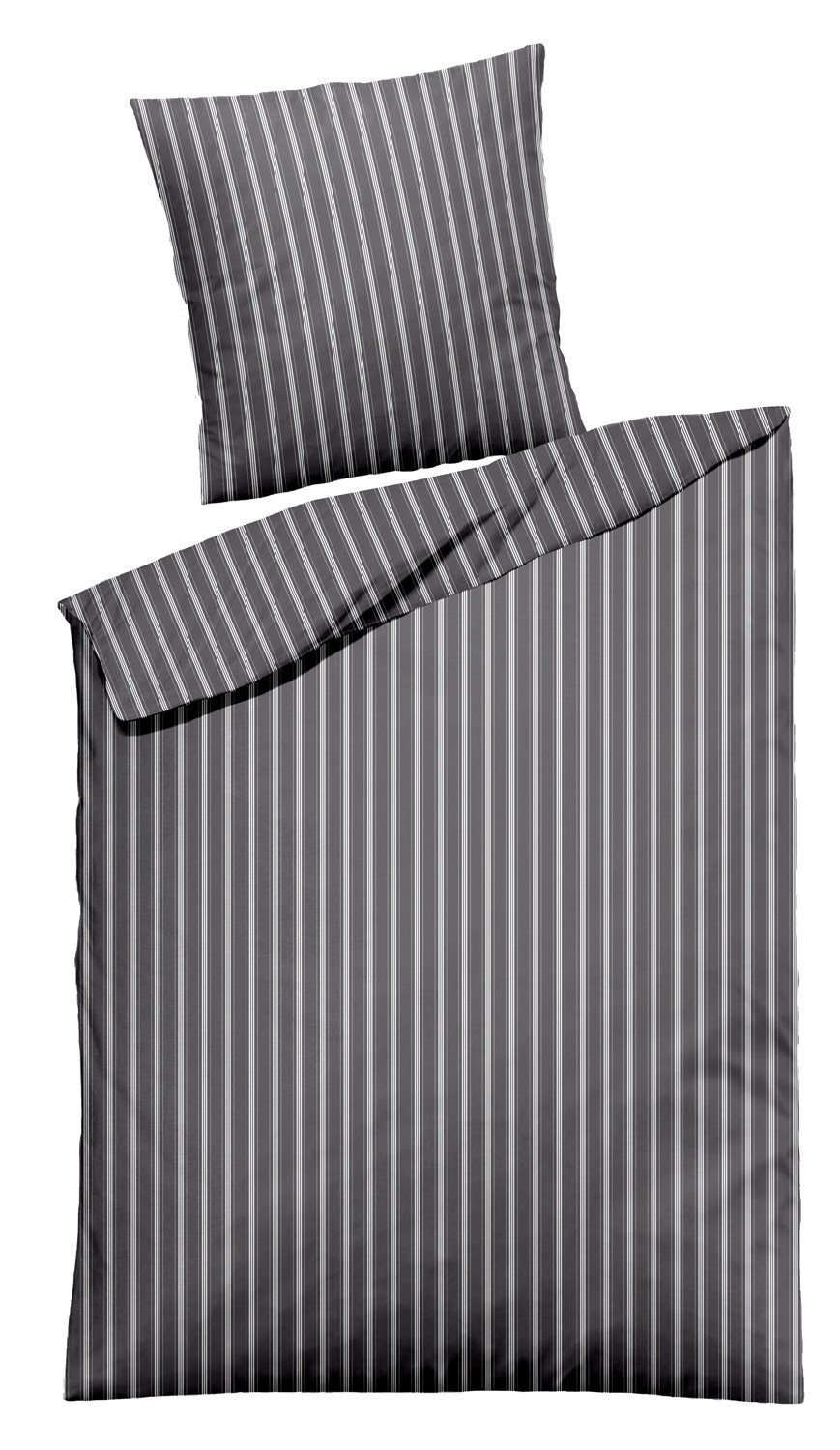 Wülfing Bettwäsche SULDIN, Feinbiber, Anthrazit, Weiß, 135 x 200 cm, Baumwolle, 2 teilig