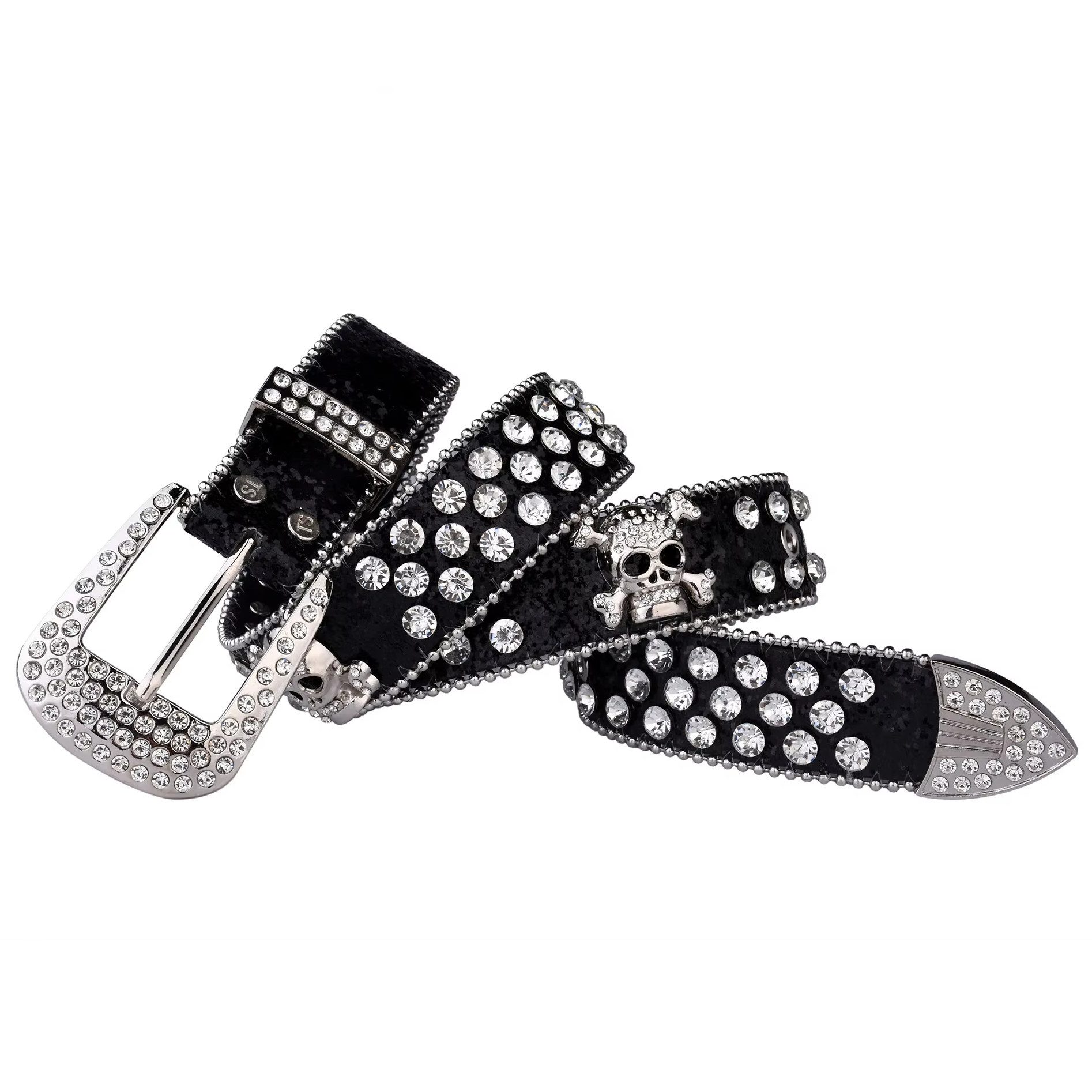 Ware aus aller Welt Nietengürtel für Herren Damen Totenkopf Gürtel mit Strasssteinen Punk Gothic