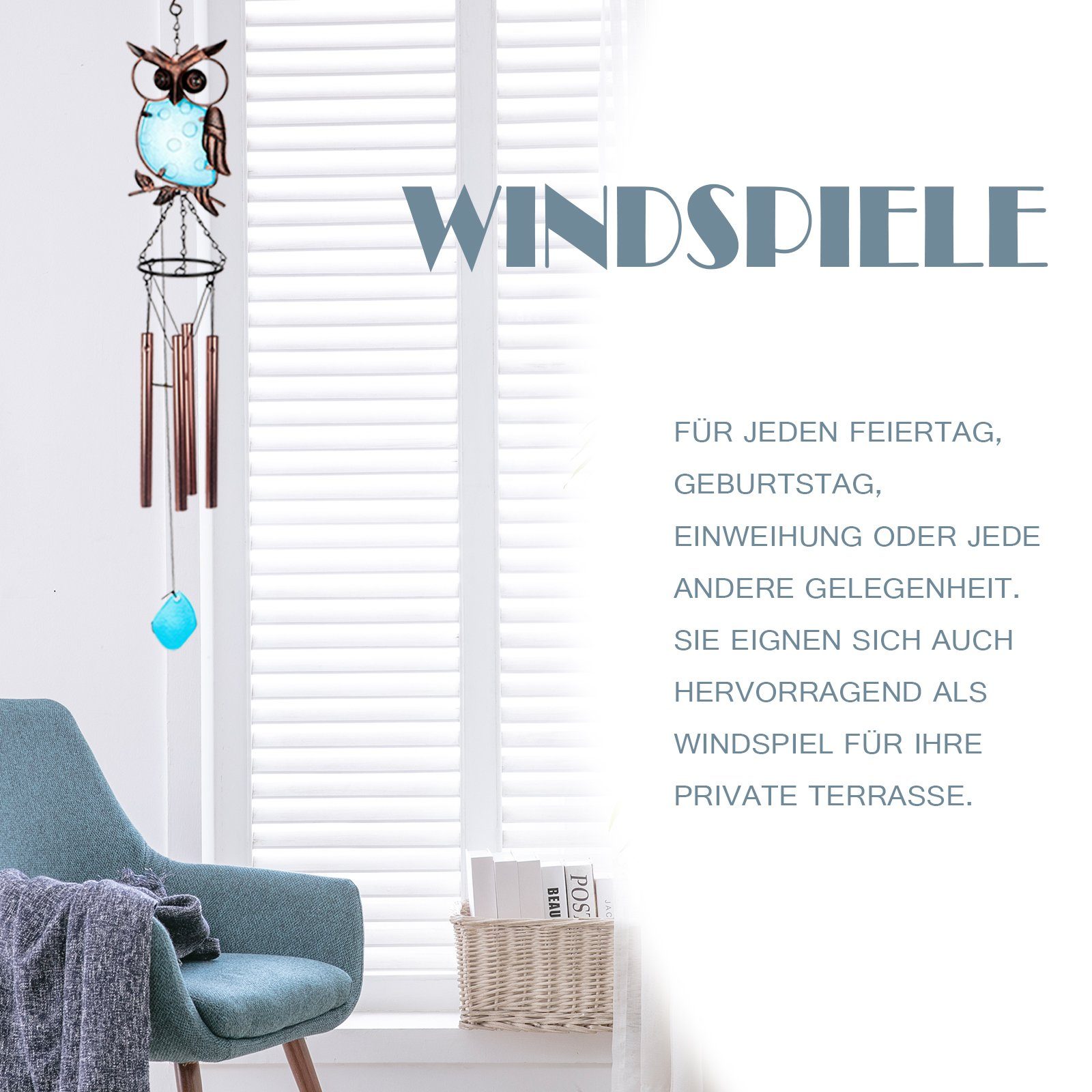 für Windspiel Windspiel,Metall+Glas BIGTREE Windspiel Garten,Musikalischer Eule-Windspiel