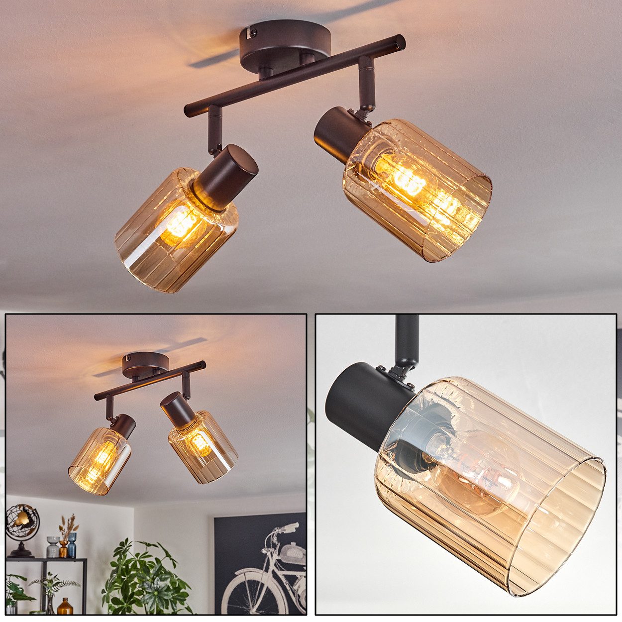 hofstein Deckenleuchte Deckenlampe aus Metall/Glas in Schwarz, ohne Leuchtm günstig online kaufen
