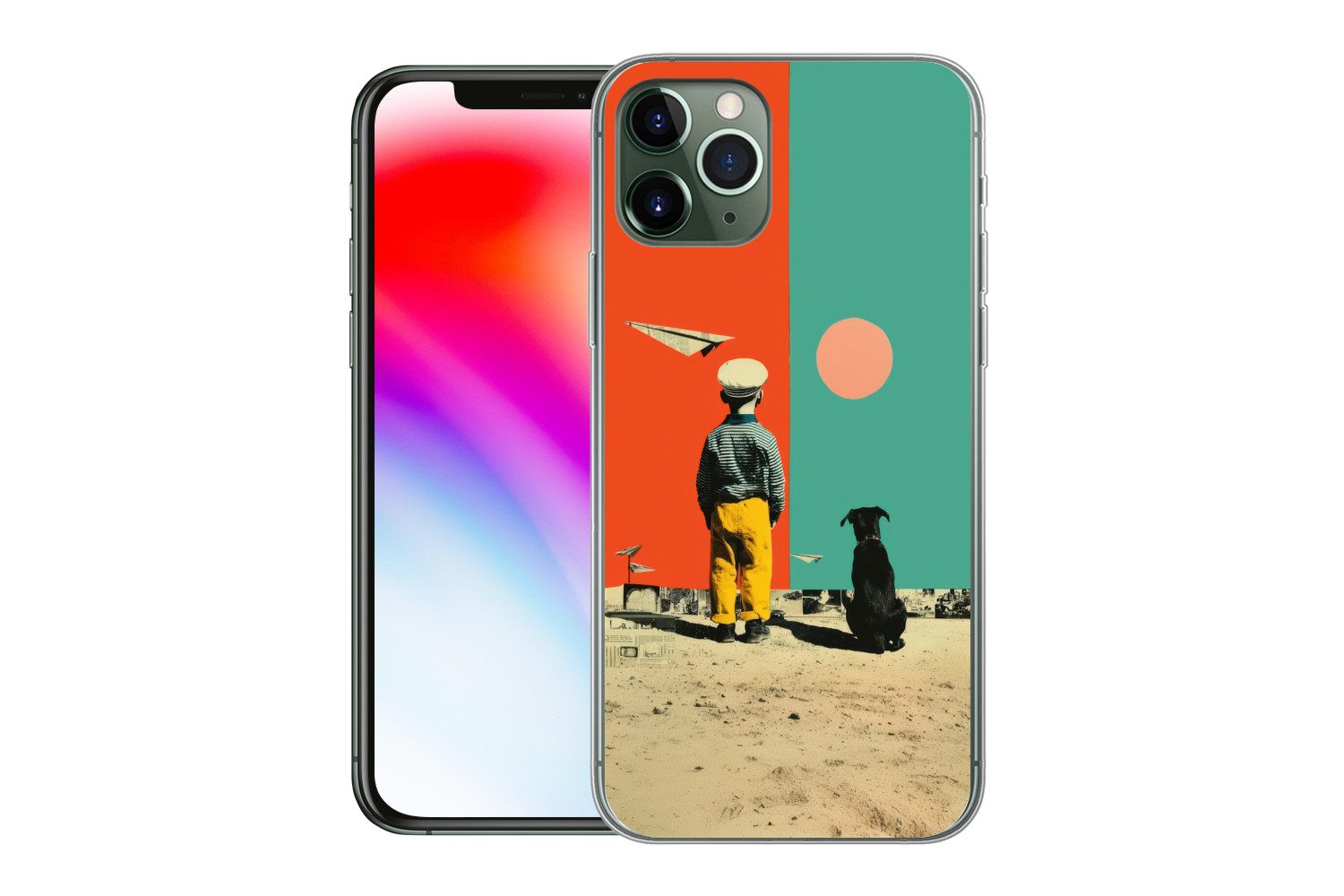 MuchoWow Handyhülle für Apple iPhone 11 Pro Retro - Junge - Hund - Rot - Grün, Smartphone-Bumper, Print, Handy Schutzhülle Dünn