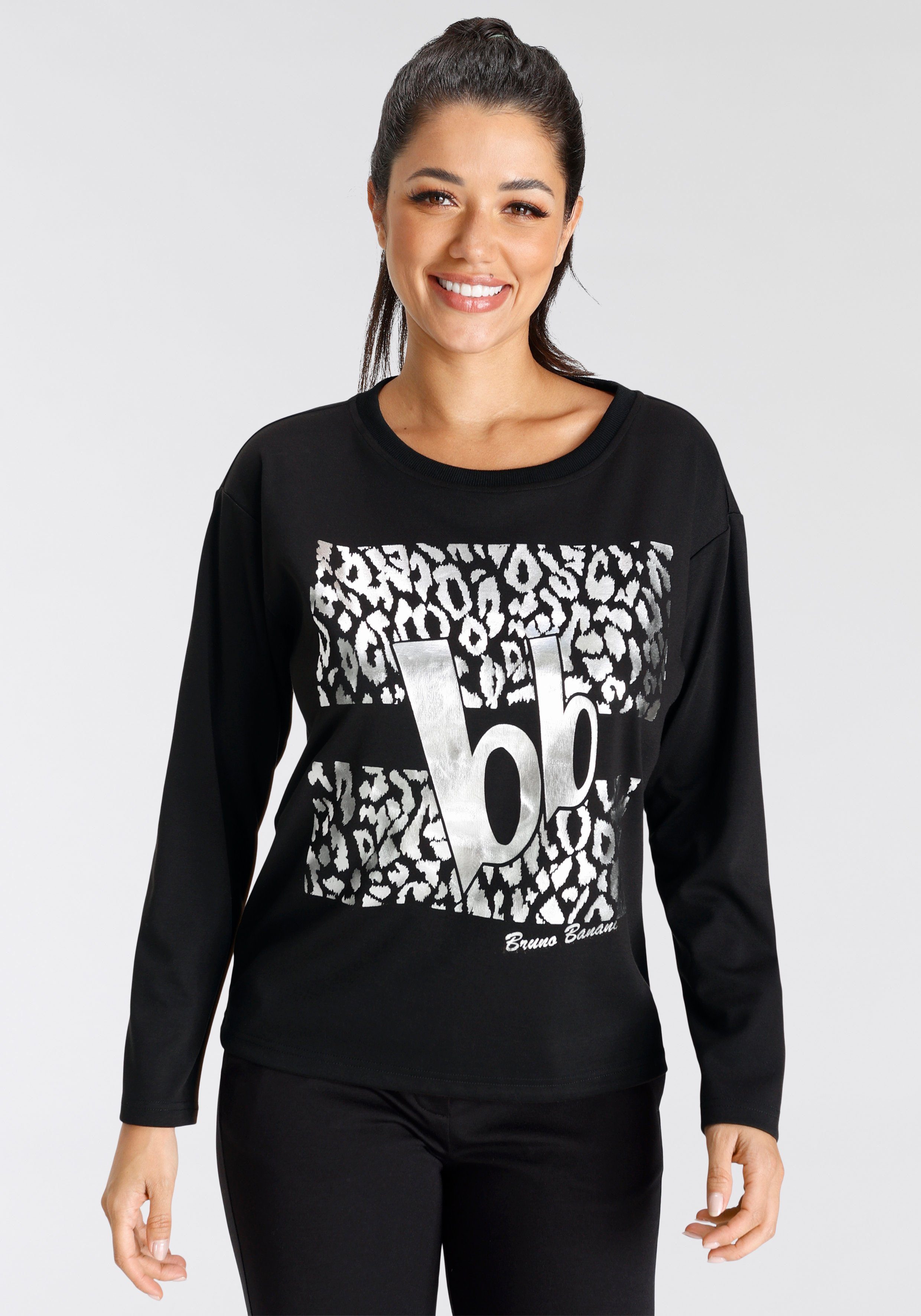 Bruno Banani Sweatshirt silberfarbener Leo-Print NEUE KOLLEKTION