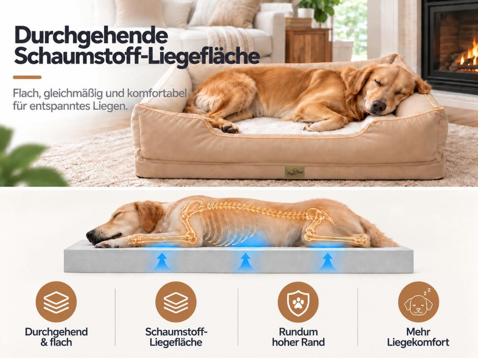 BingoPaw Hundebett Orthopädisches Hundesofa, abnehmbar waschbar Bezug, flauschig weich, Oxford-Gewebe, Kunstkaninchenfell, rundum herausnehmbare Polster, M/L/XL – Bild 3 von 5