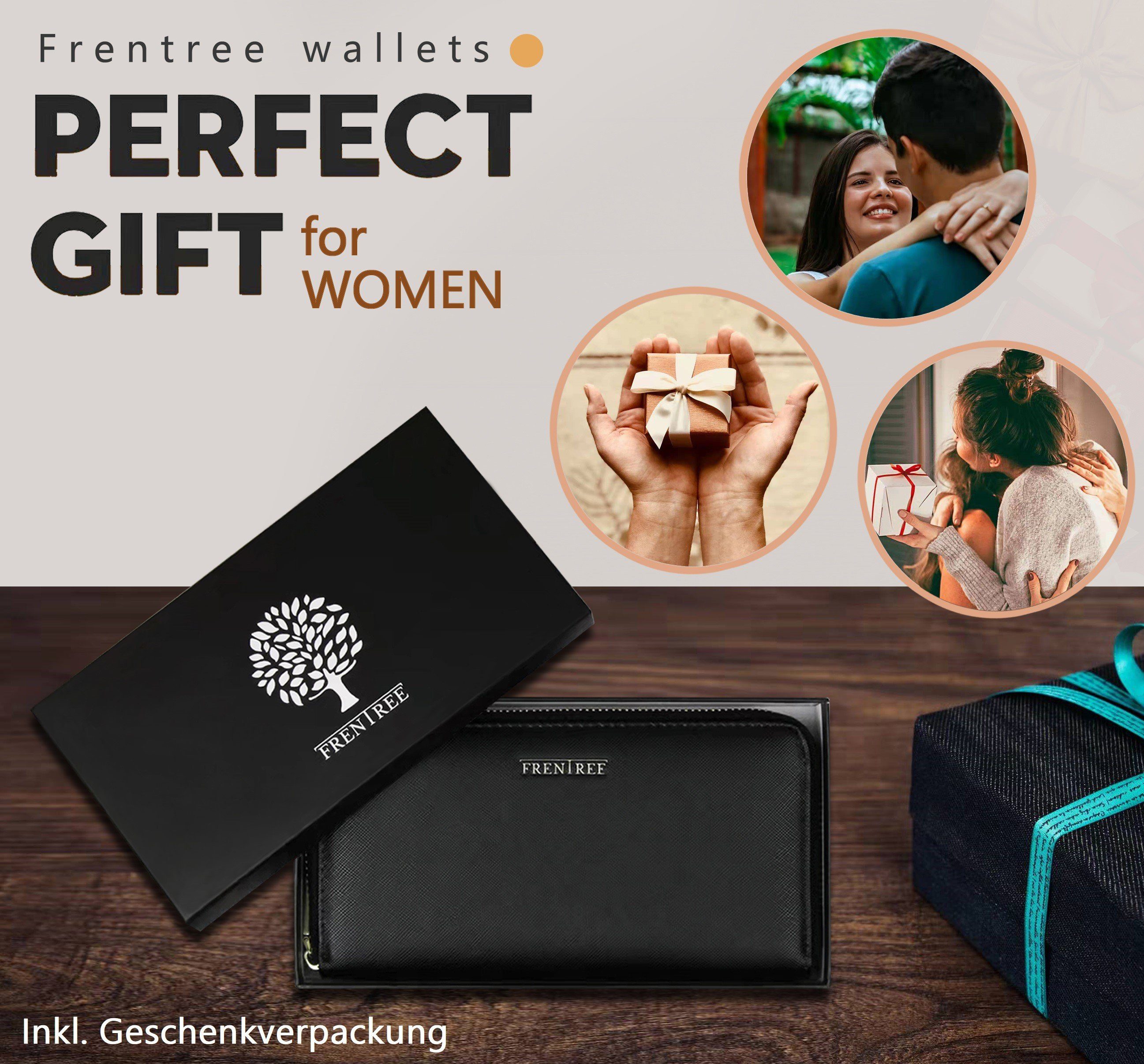 Hellblau Geschenkbox inkl. Portemonnaie Frentree Smartphonefach, mit RFID Damen Schutz, Geldbörse,
