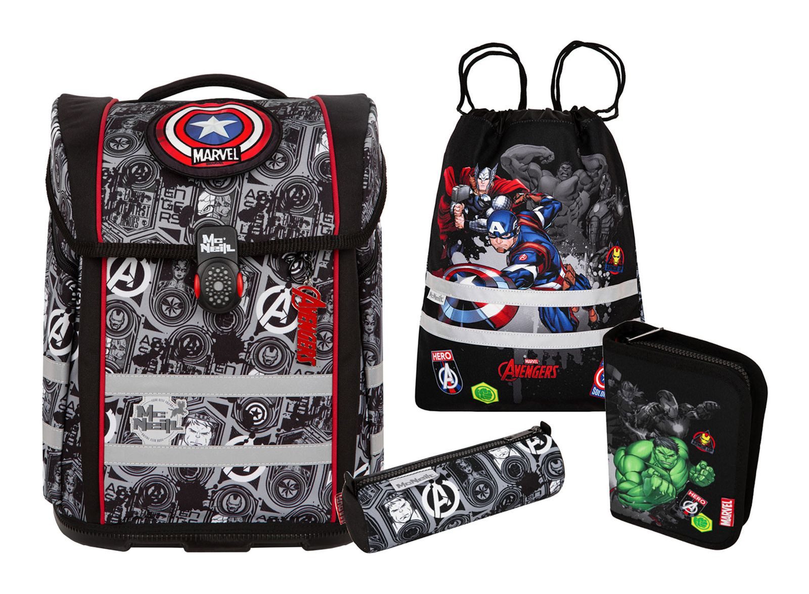 McNeill Schulranzen Marvel Schoolbag Set 5-teilig (Set, 5-tlg)