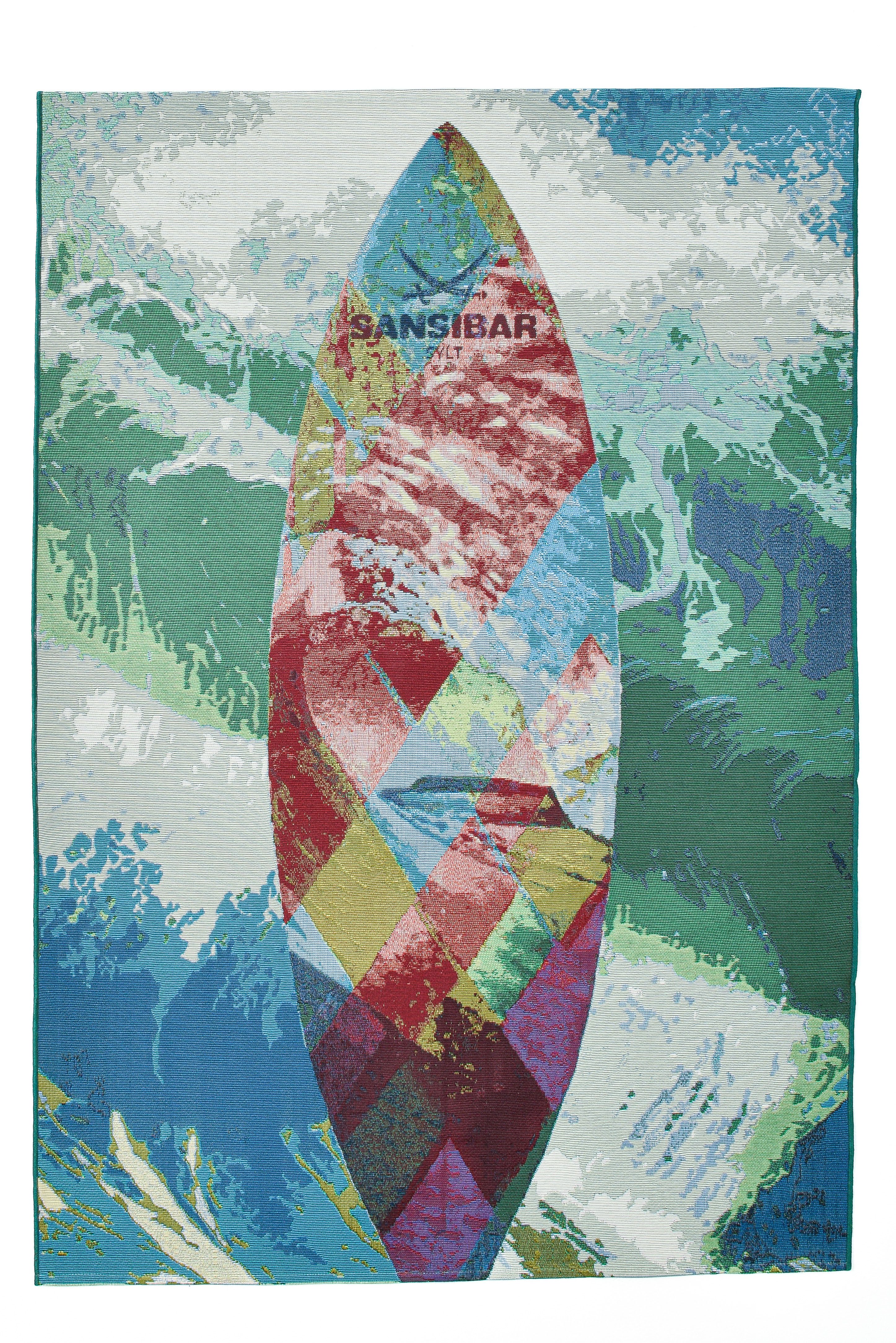 Sansibar Teppich Rantum Beach SA-024, rechteckig, Höhe: 5 mm, Flachgewebe, modernes Design, Motiv Surfboard, In- & Outdoor geeignet