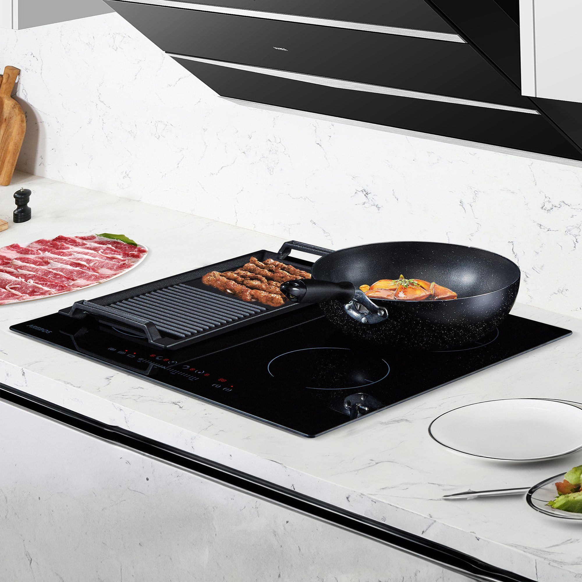 Arebos Grillplatte Grillpfanne Induktionsgrillplatte Gusseisen Bratpfanne BBQ