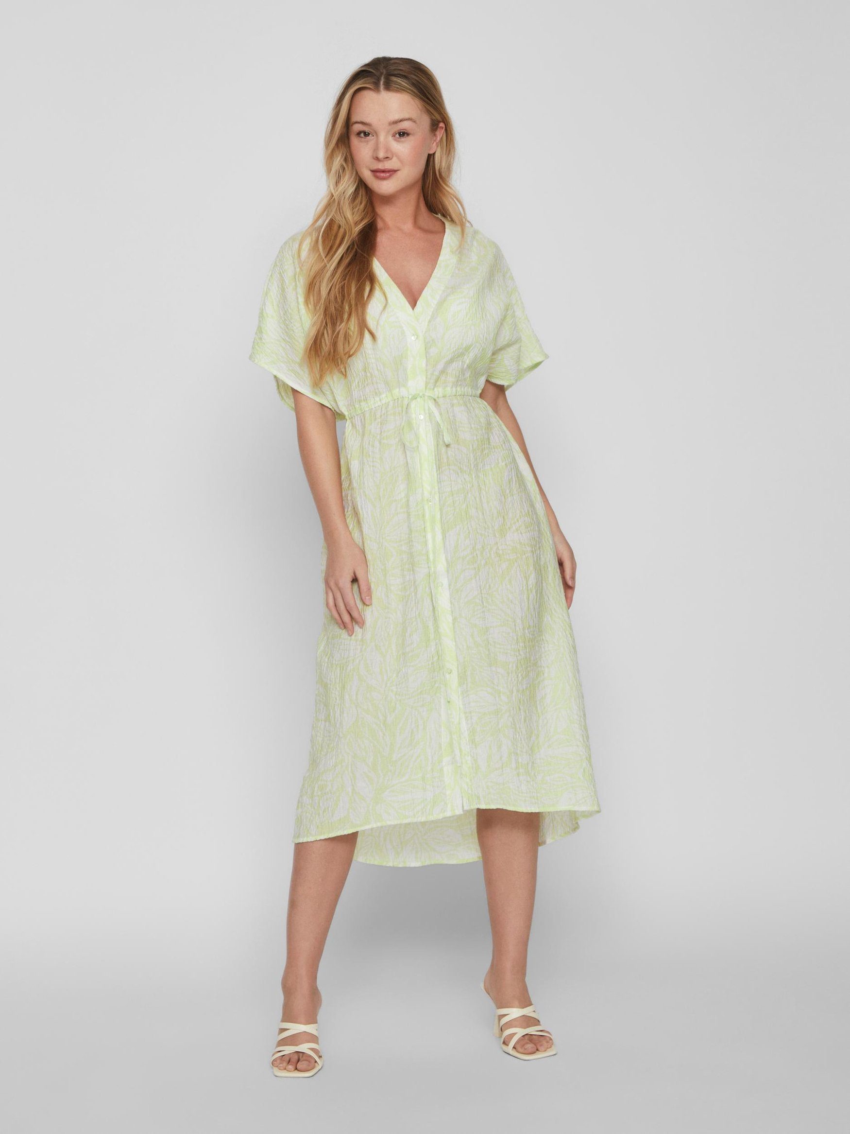 Vila Shirtkleid Lockeres Blusenkleid mit Knopfleiste Crepe Midi Dress VILIM günstig online kaufen