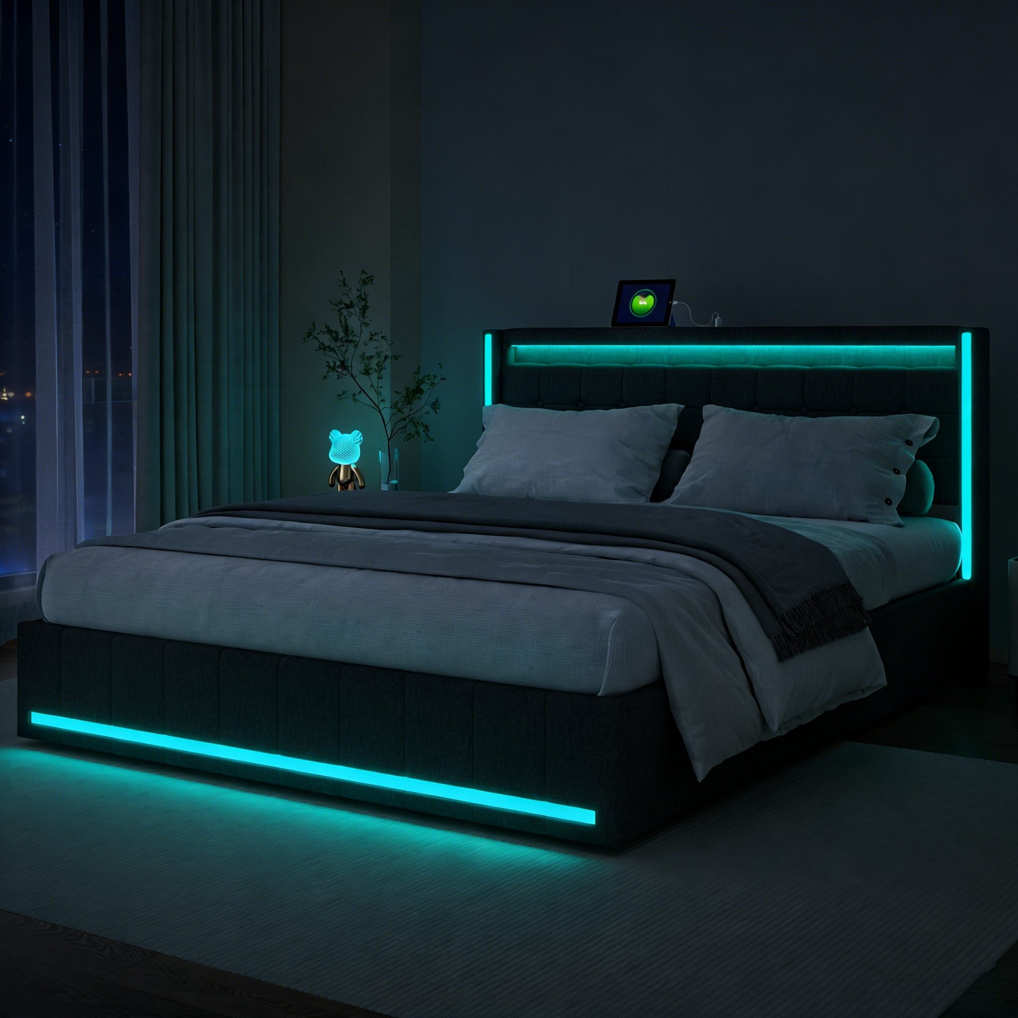 PXloue Polsterbett LED Doppelbett 140x200 cm (Inklusive USB-Typ-C-Ladeansch günstig online kaufen