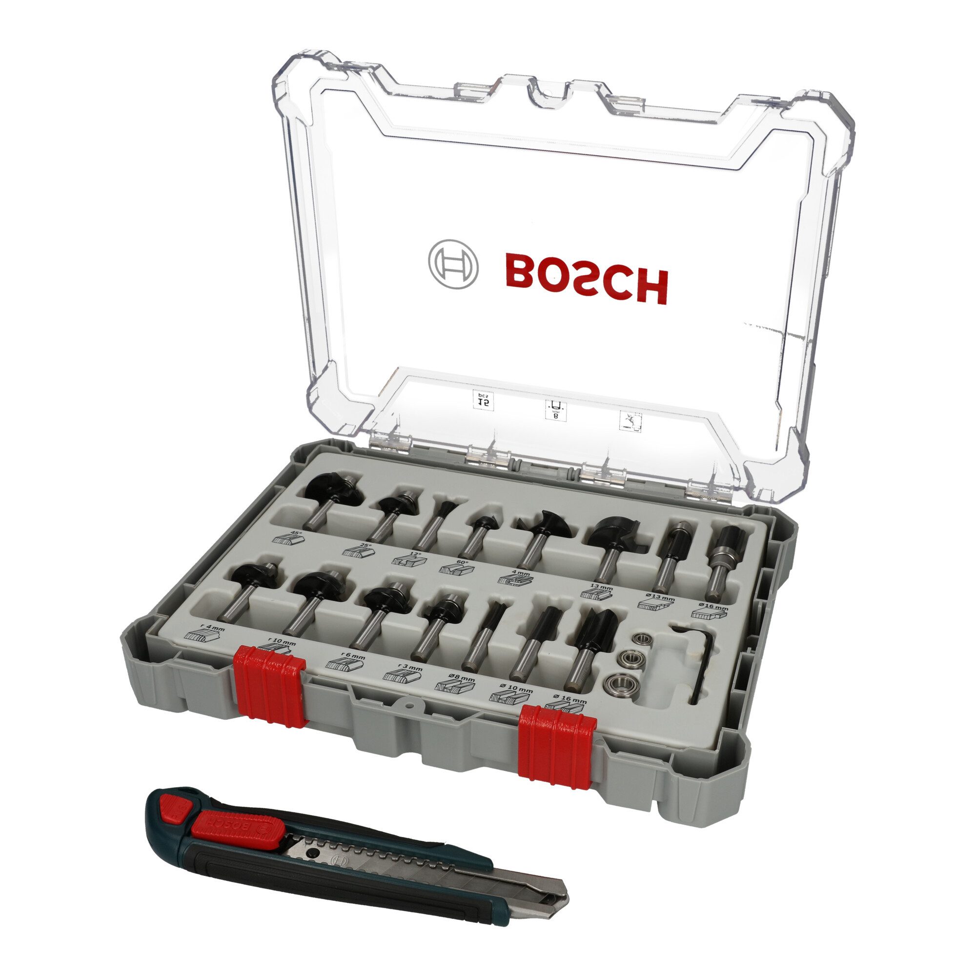 Bosch Professional Fräser-Set Bosch Fräser-Set, 15-teilig, inklusive gratis Cuttermesser