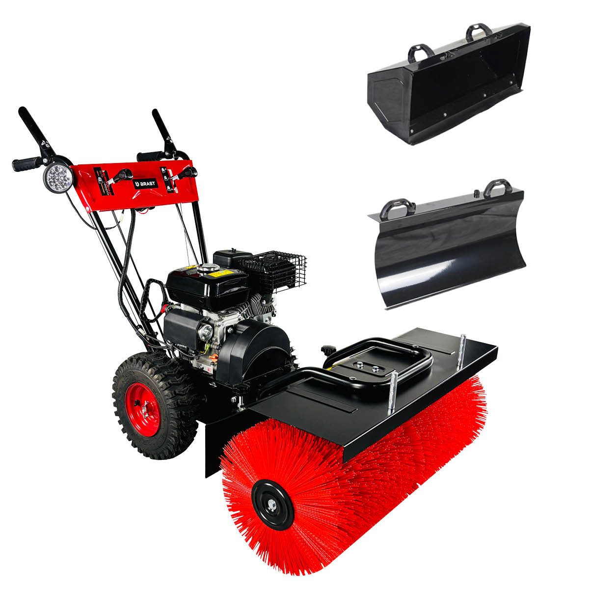BRAST Benzin-Kehrmaschine 4-Takt Markenmotor, wechselbare Aufsätze, 5 Modelle, (inkl. Kehrbürste Laubsammler Schneeschieber), 3in1 Funktion