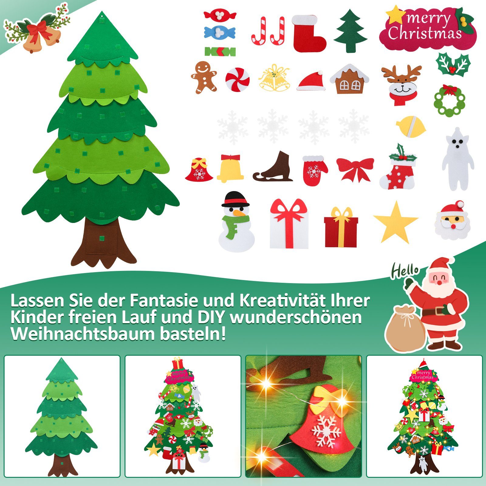Gimisgu Künstlicher mit Weihnachtsbaum 5m LED Weihnachtsbaum Filz Lichterkette,warmweiß DIY