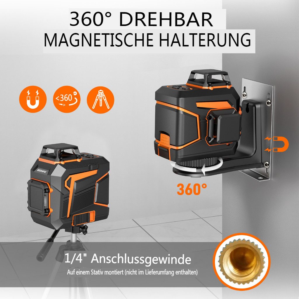 Insma Kreuzlinienlaser, (1 St), 4D/360° Laser-Nivelliergerät mit Selbstnivellierung und Zubehörset