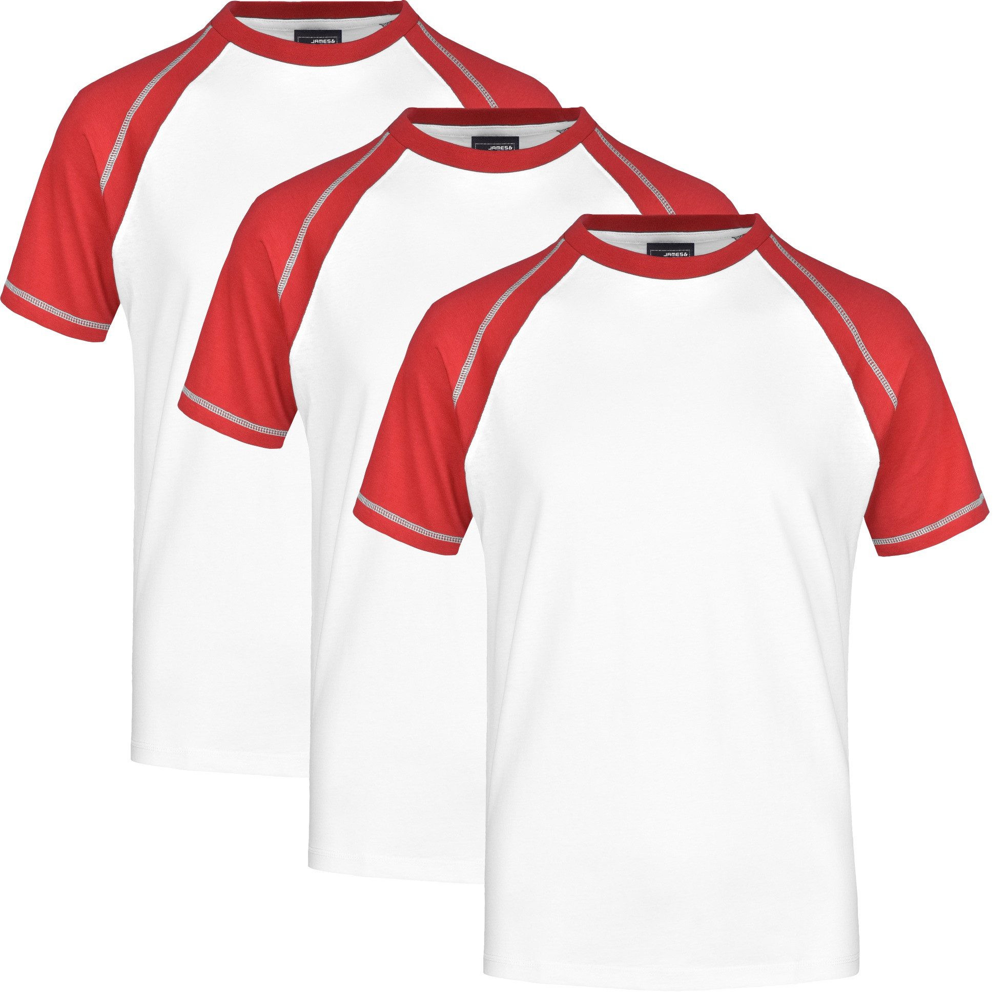 James & Nicholson T-Shirt 3er-Pack Sportliches Herren T-Shirt mit Raglanärmeln JN010 (Spar-Set, 3er-Pack) Hochwertiger Single Jersey