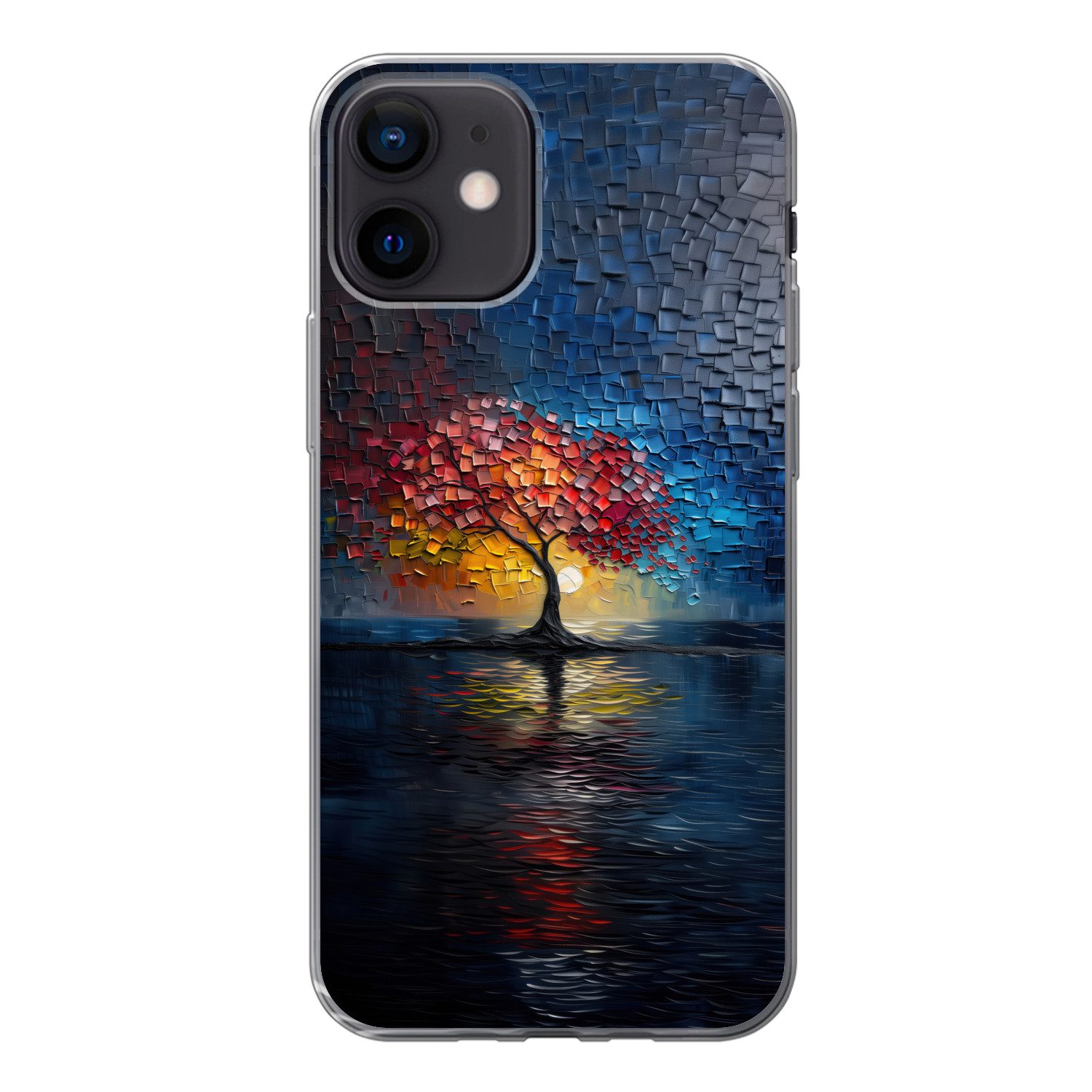 MuchoWow Handyhülle für Apple iPhone 12 Baum - Blau - Blätter - Boxen, Smartphone-Bumper, Print, Handy Schutzhülle Dünn