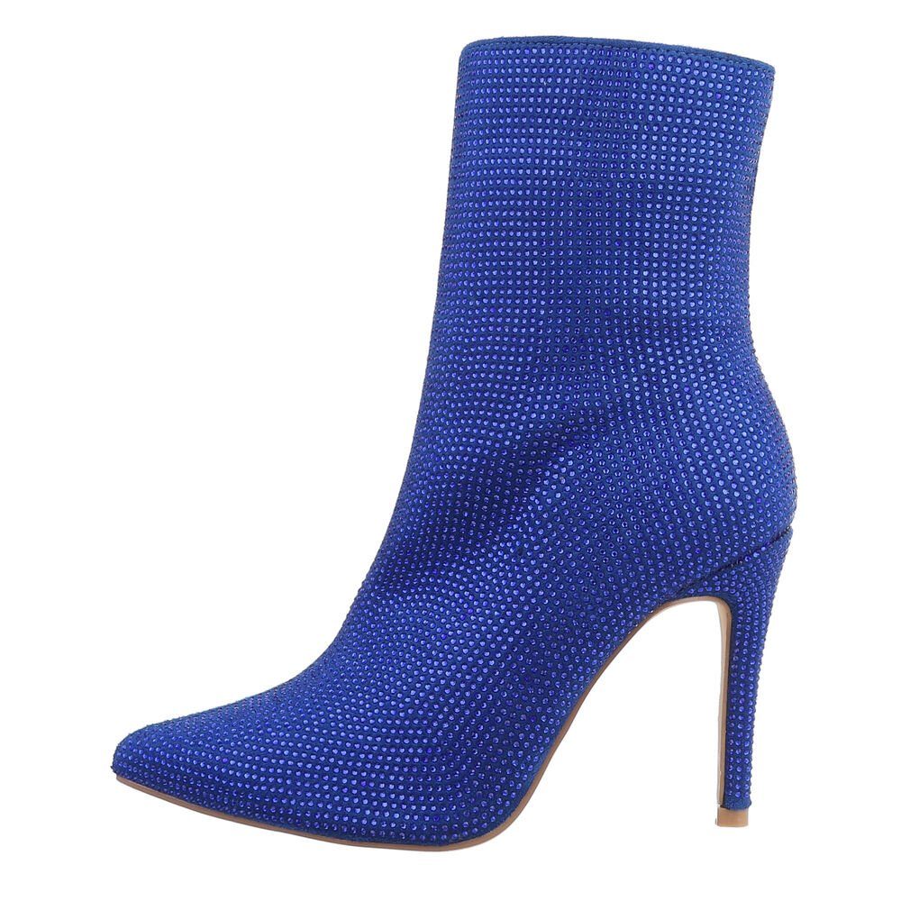 Ital-Design Damen Abendschuhe Party & Clubwear Stiefelette Pfennig-/ Stilettoabsatz High-Heel Stiefeletten in Blau