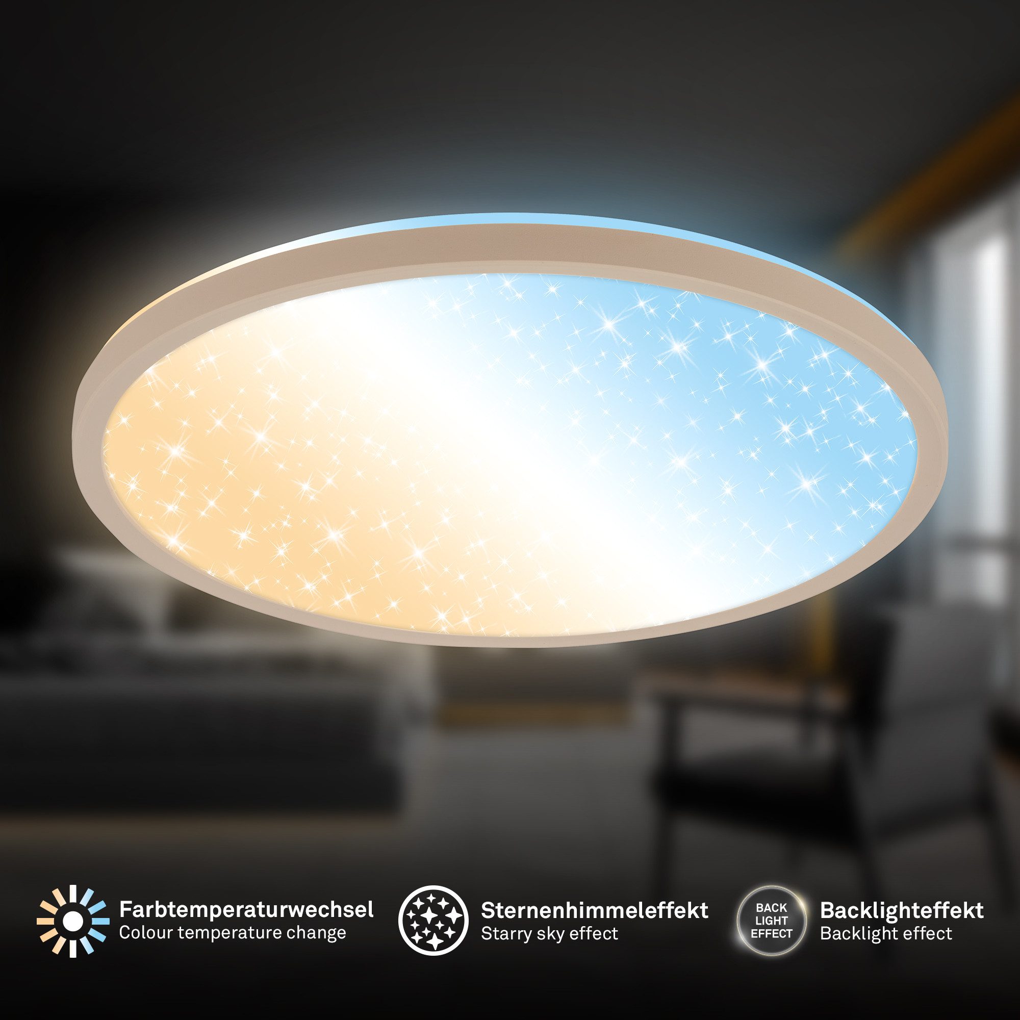 Briloner Leuchten LED Deckenleuchte LED Deckenlampe Sternenhimmel Indirektes Licht CCT/ON-OFF, CCT, LED fest integriert, 4000K, CCT-Lichtfarbe wählbar, 29,3x4 cm, Wohnzimmer, Schlafzimmer, Flur, Büro